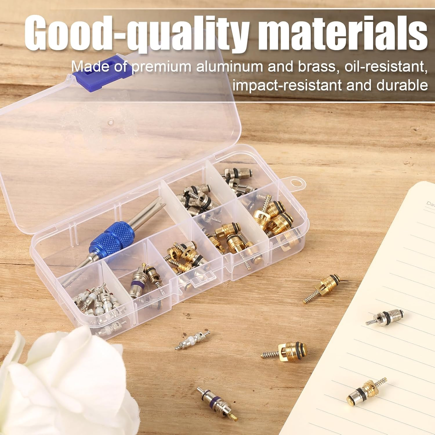 40Pcs AC Valve Core Kit, Car Air Conditioner Valve Core Accessories A/C R12 R134A Refrigeration Valve Core with Double-Head Disassembly and Installation Remover Tool AC Valve Kit for Most Cars image number 3