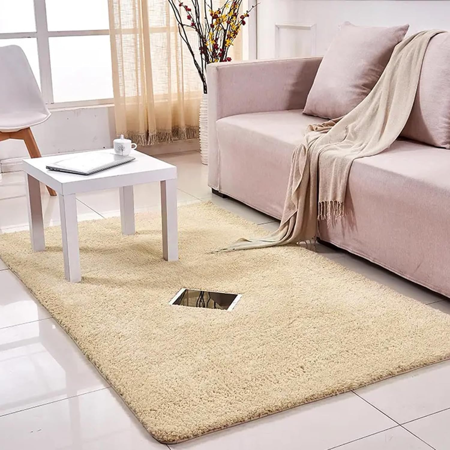 Fuffly Area Rug for Kids Playmat Soft Indoor Modern Shaggy Silky Smooth Rugs Non-Slip Fur Fluffy Carpet Living Room Dining Room Bedroom Floor Mat (Camel Color, 120 * 160Cm) image number 1