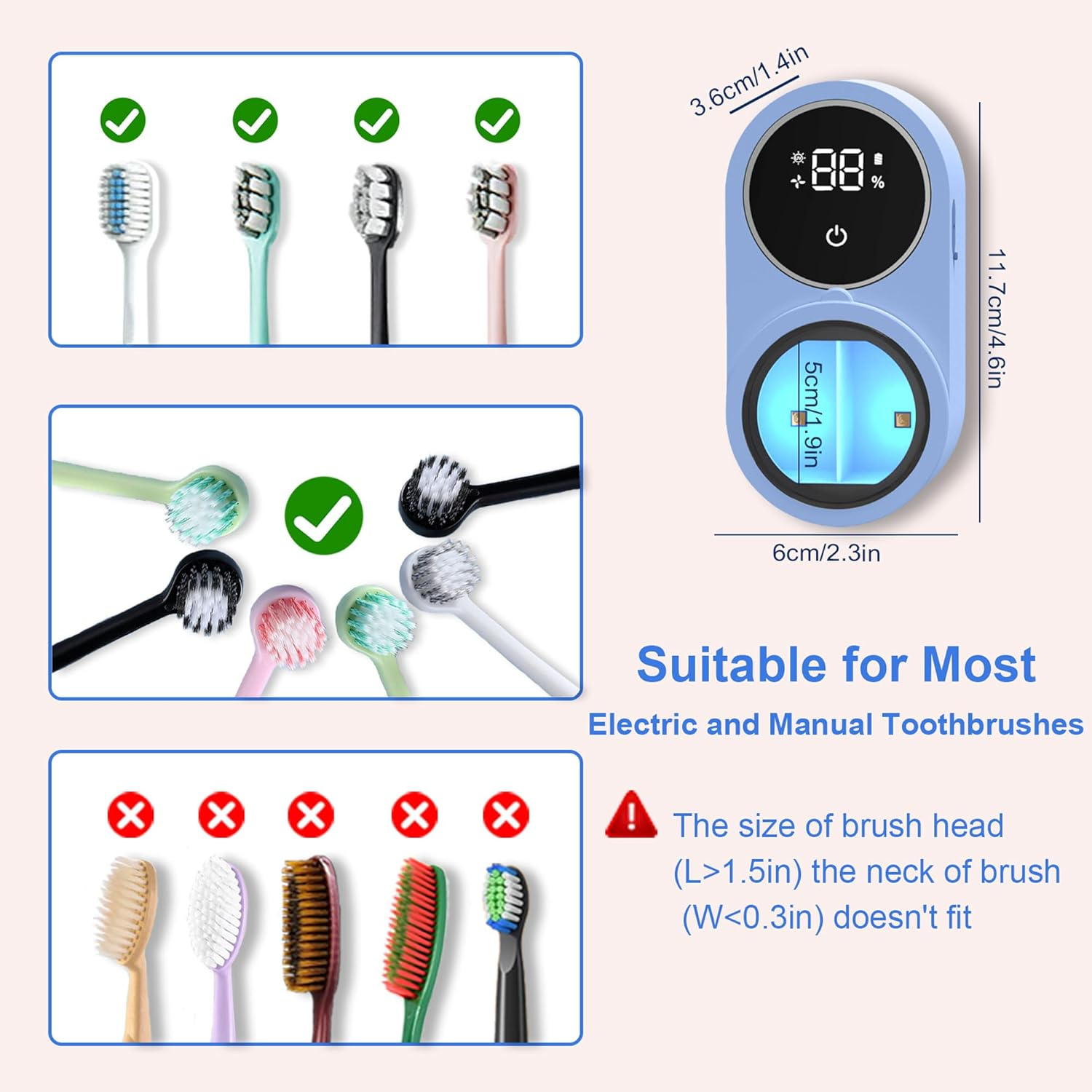 Toothbrush Holder and Cleaner for Bathroom Light Cleaning Fan Drying round in Circle Automatic Rotating Cover Wall Mounted Smart Home Gadgets (02 Blue) - 02 Blue image number 3