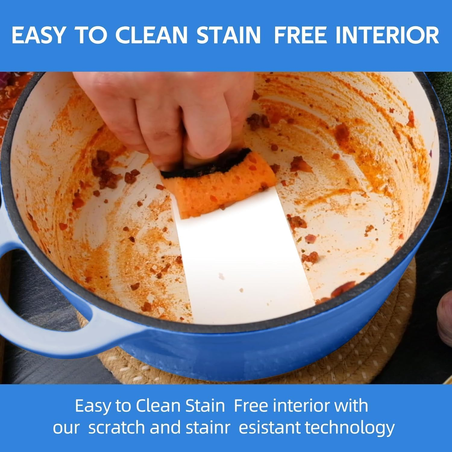 4 Litres/3.6 Quart Enameled Cast Iron Dutch Oven Pot with Lid, Oven Safe up to 550&deg; F & Dishwasher Safe, Sturdy Dutch Oven Cookware - Blue image number 5