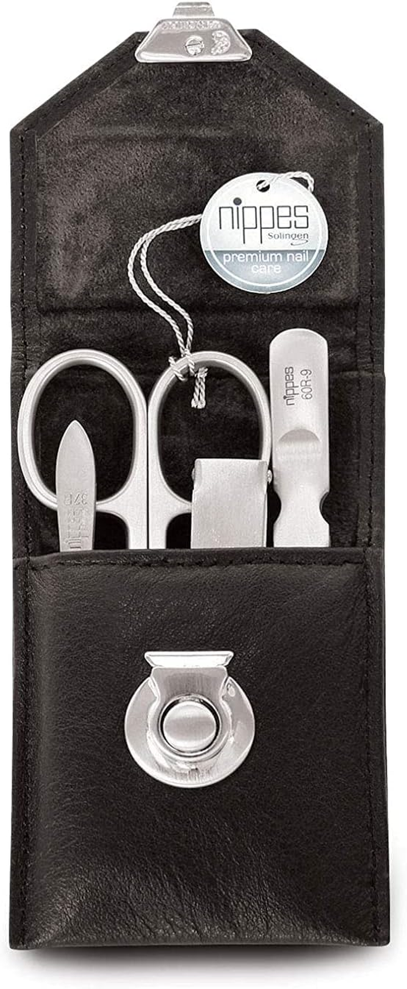 Nippes Solingen, Premium Line Manicure Set Locks Stainless Steel Nickel Rustproof Cowhide Nail Case Nail Set Nail Care Manicure Set Black 4 Pieces image number 6