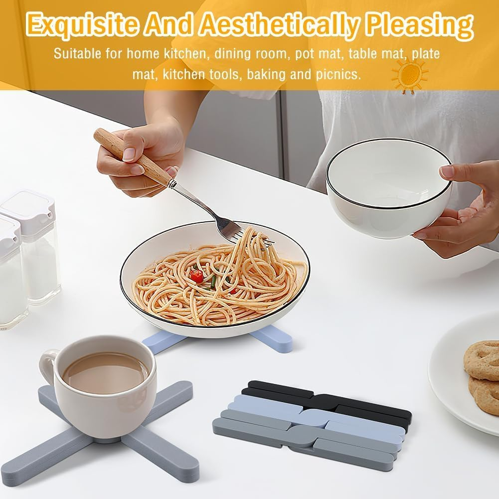 3 Pack Foldable Silicone Trivet Trivet Pad for Hot Pots and Pans, Heat-Resistant Pad Silicone Pot Holder for Hot Dishes (Black) image number 4