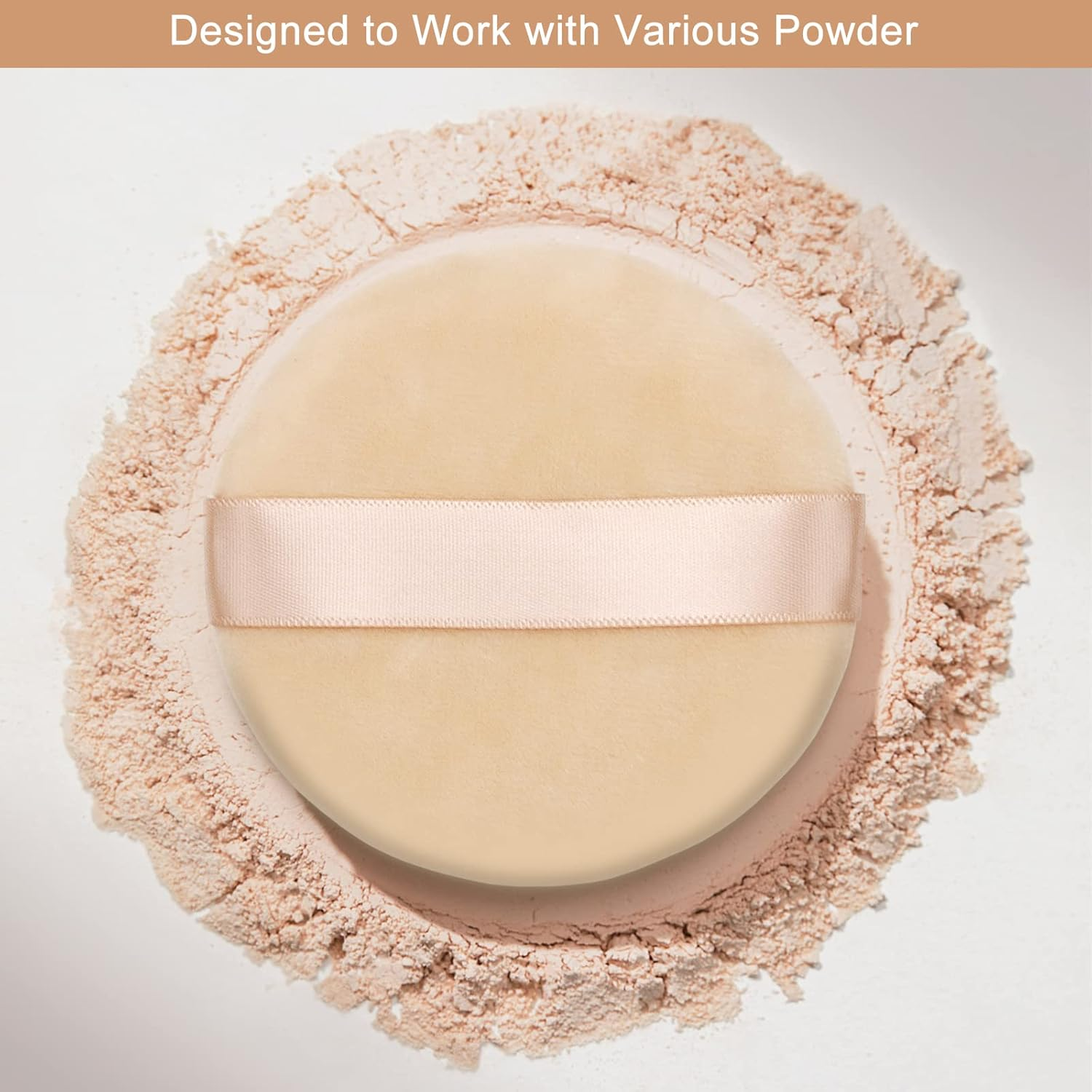 12 Pieces Cotton Powder Puff,3.15 Inch round Portable Soft Sponge Cosmetic Puffs,Velvet Powder Puff with Ribbon Band Handle for Loose Powder Body Powder Makeup Tool image number 3