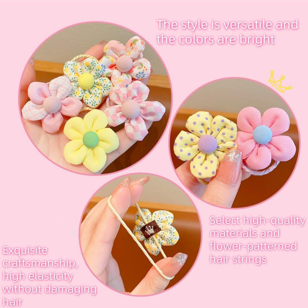 Hairbands 20Pcs Flower Hairbands Cute Elastic Ponytails Damage-Free Toddler Hair Accessories Tie Flowers image number 2