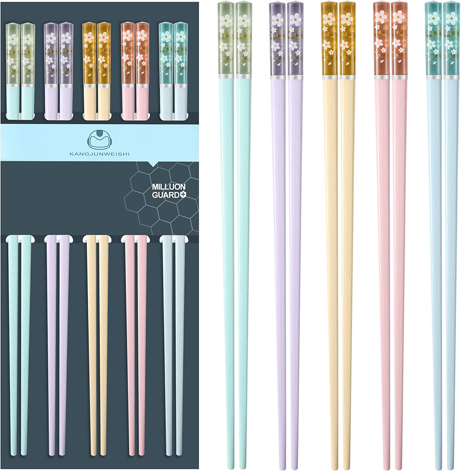 5 Pairs Fiberglass Chopsticks-Reusable Chopsticks Dishwasher Safe, 9.6In/24.3Cm Matte Non-Slip Family/ Hotel/ Restaurant Chop Sticks, Chinese/Japanese Hair Chopstick Gift Set, Sakura image number 2