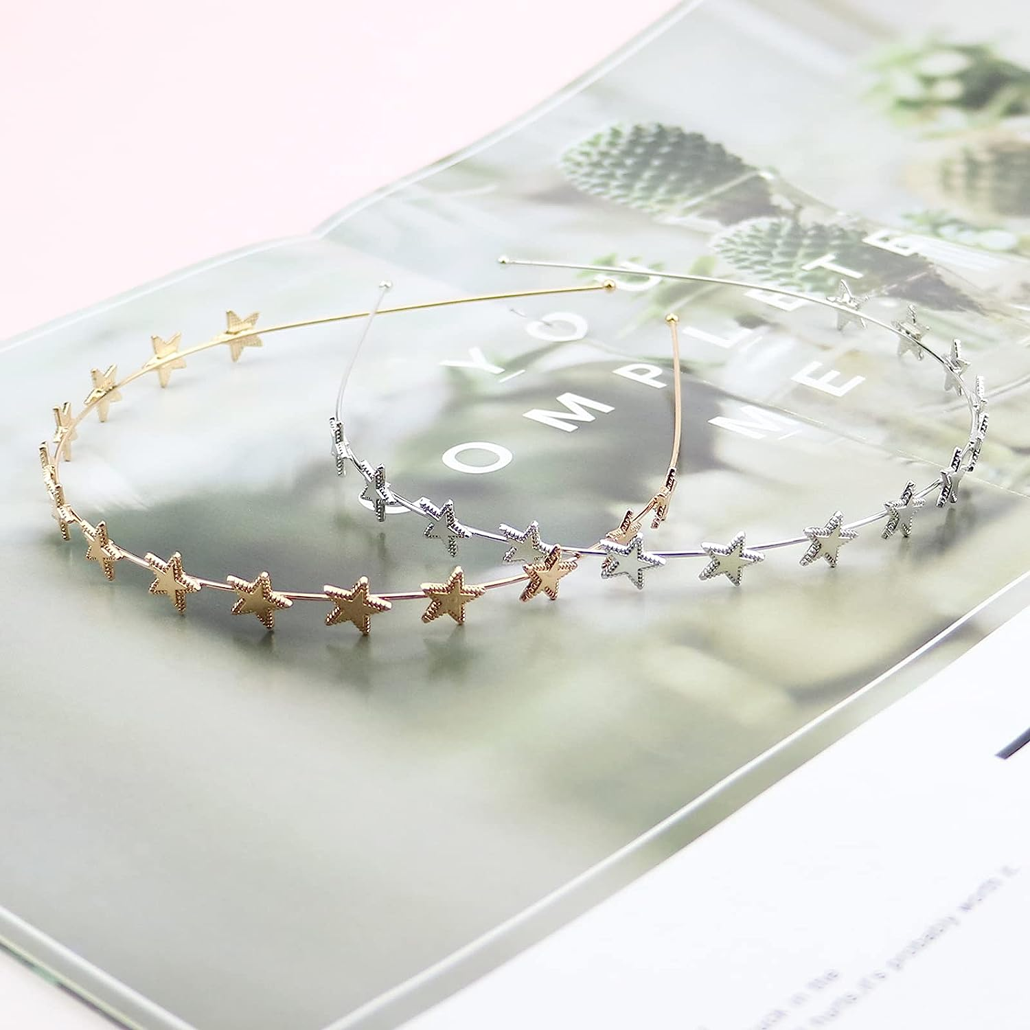 Aswewamt 4 PACK Alloy Five-Pointed Star Headbands,Bridal Hair Hoop Wedding Hair Accessories Ornaments for Elegant Women Girls - Silver image number 4