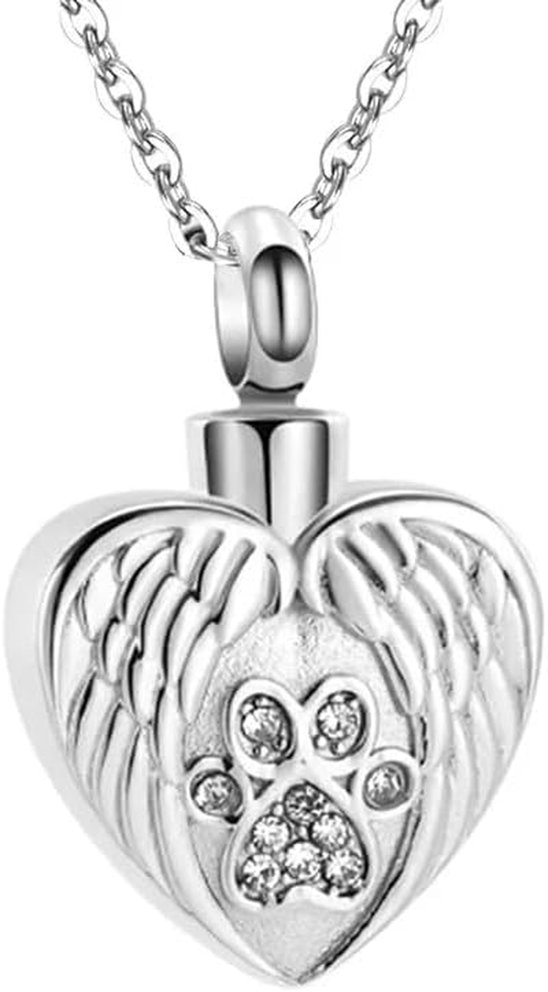 DOTUIARG Pet Cremation Jewelry Urn Necklace for Ashes for Dog/Cat/Pets Silver Paw Print Locket Memorial Pendant Keepsake