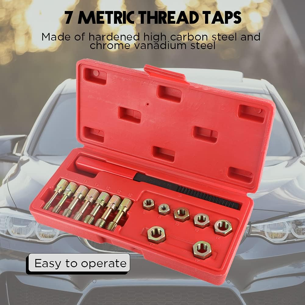 CMTOOL Metric Thread Chaser Set 15Pcs Thread Cleaning Tool Restorer Kit Thread File Tap and Die Set Metric and Standard M6X1.0 M8X1.25 M10X1.25 M10X1.50 M12X1.25 M12X1.50 M12X1.75 Thread Repair Tool