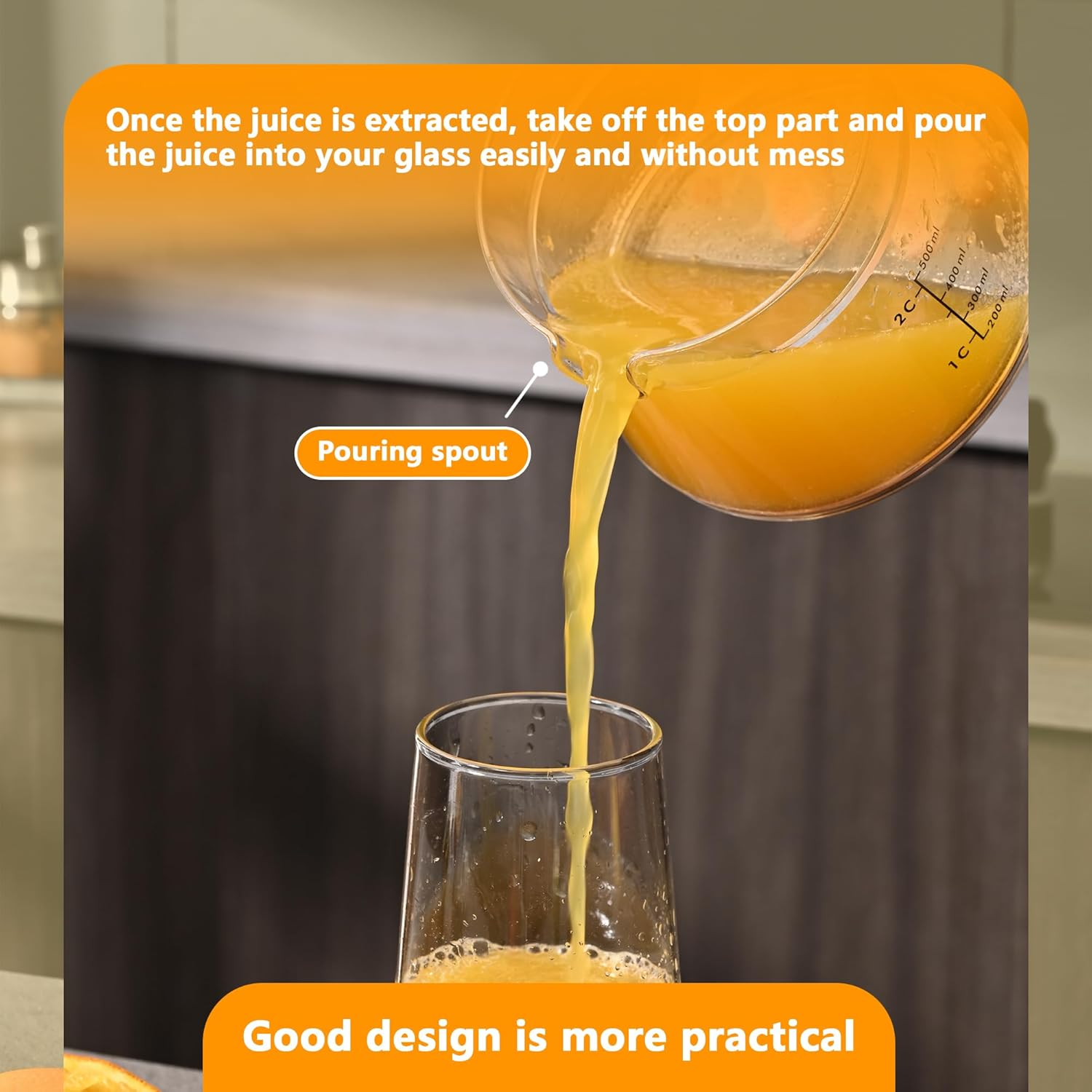 Simple Juicer, Multi-Function Hand Crank Juicer, 2 Cup Capacity, Stable Base, Suitable for Citrus, Lemon, Orange Juicer with Measuring Cup- Yellow image number 4