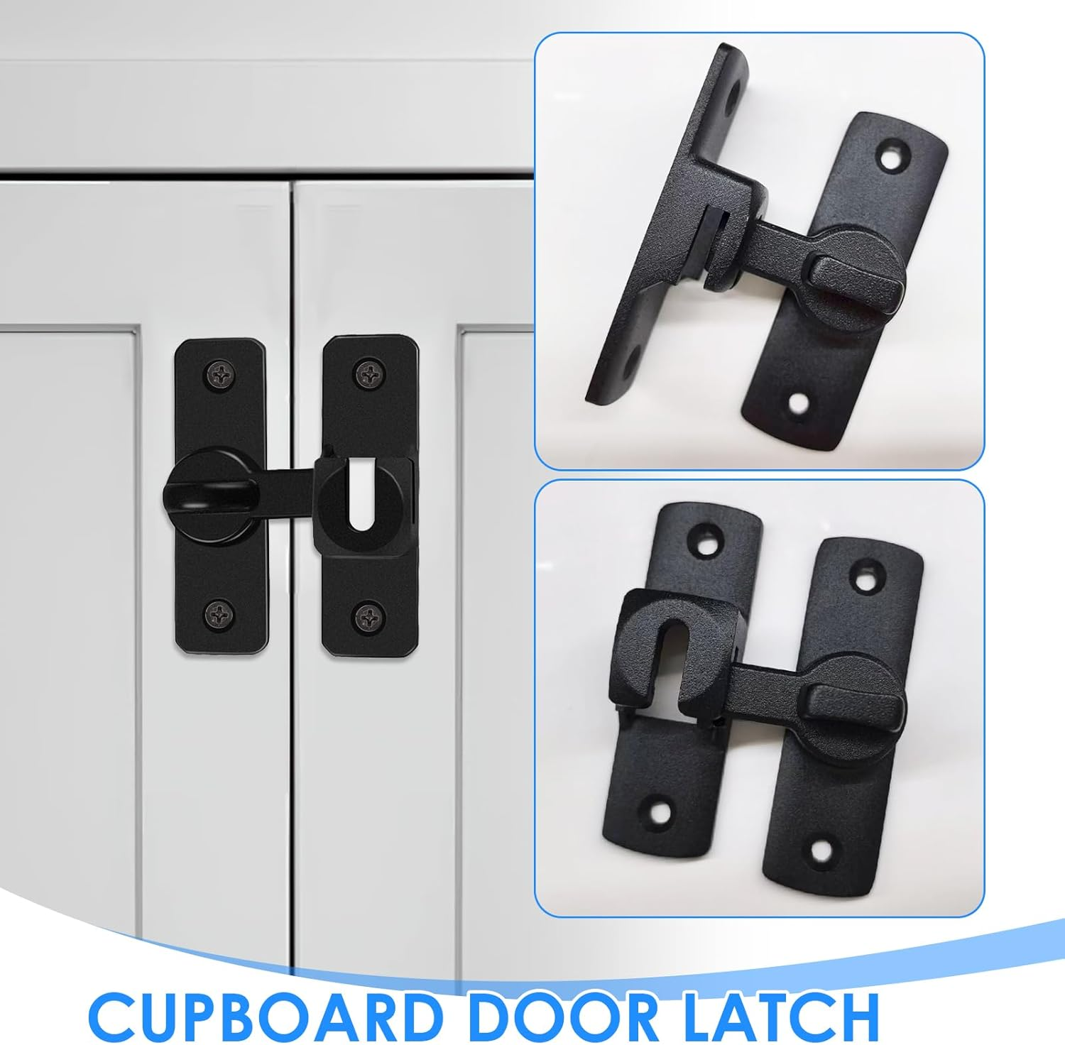 Door Latches & Gold Gate Latches, Heavy Duty 90/180&deg; Adjustable Flip Gate Latches Hardware, Zinc Alloy Right Angle Lock for Sliding Doors, Cabinets, Bathrooms & Fences (1 Pcs Black) image number 5