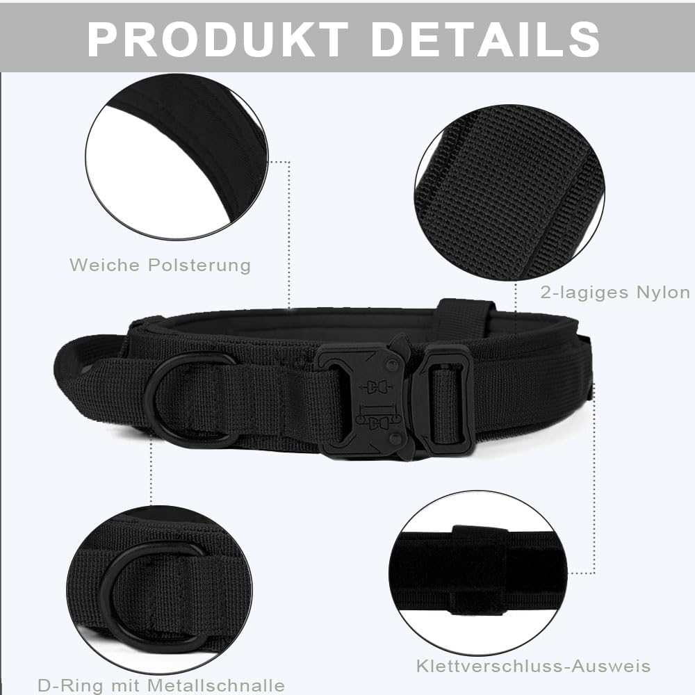 Voarge Tactical Dog Collar, Adjustable Dog Collar with Control Handle, Padded Nylon Dog Collar, Metal Buckle, for Medium Large Dogs, Hunting Training, Outdoor (Brown, XL) image number 6