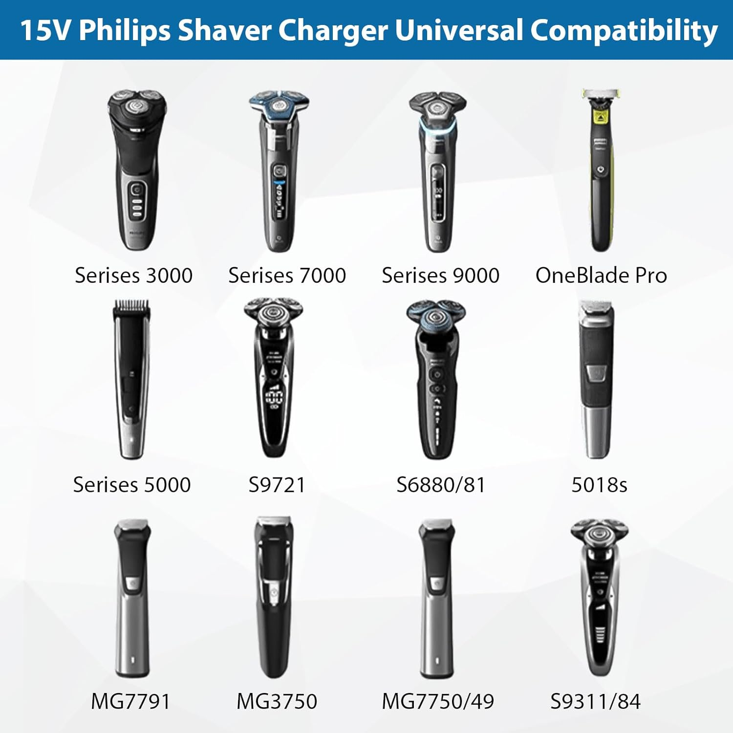 15V HQ8505 Shaver Charger Cable for Philips Norelco HQ8505 7000 5000 3000 Series, Oneblade QP6520 QP6530 QP6510, USB Philips 15V Electric Shaver Charger HQ8505 QP6510 image number 1