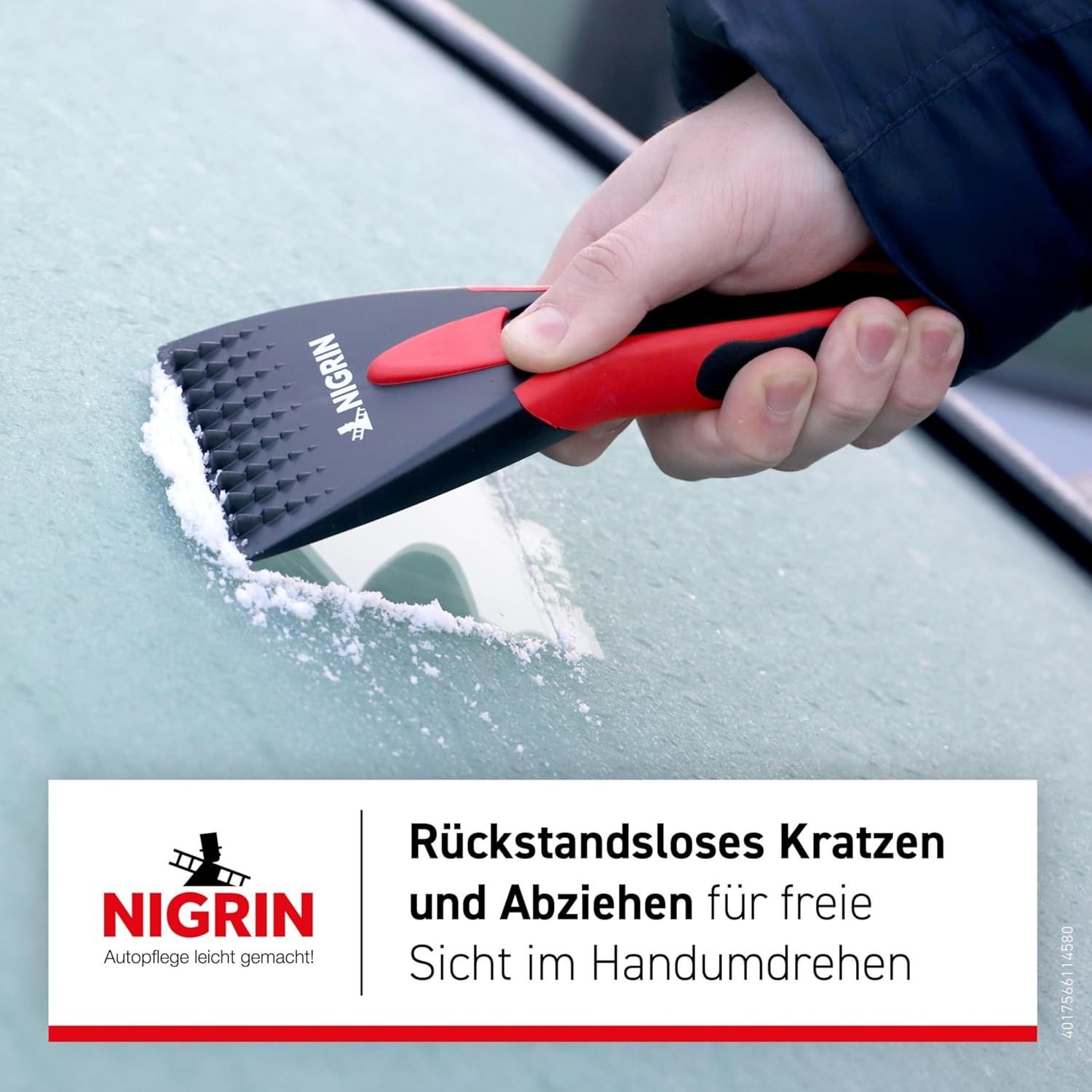 NIGRIN Car Ice Scraper Windscreen Scraper for Winter, Ergonomic Soft Handle, Stepped Ice Breaker Prongs Black/Red, Pack of 1 image number 4