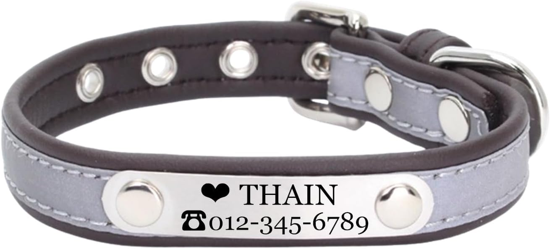 THAIN Personalized Reflective Cat Dog Collar with Name Plate Custom Engraved Cute Puppy Kitten Dog Cat Collars for Male Female Boy Girl Small Medium Large Dogs (Black, XS)
