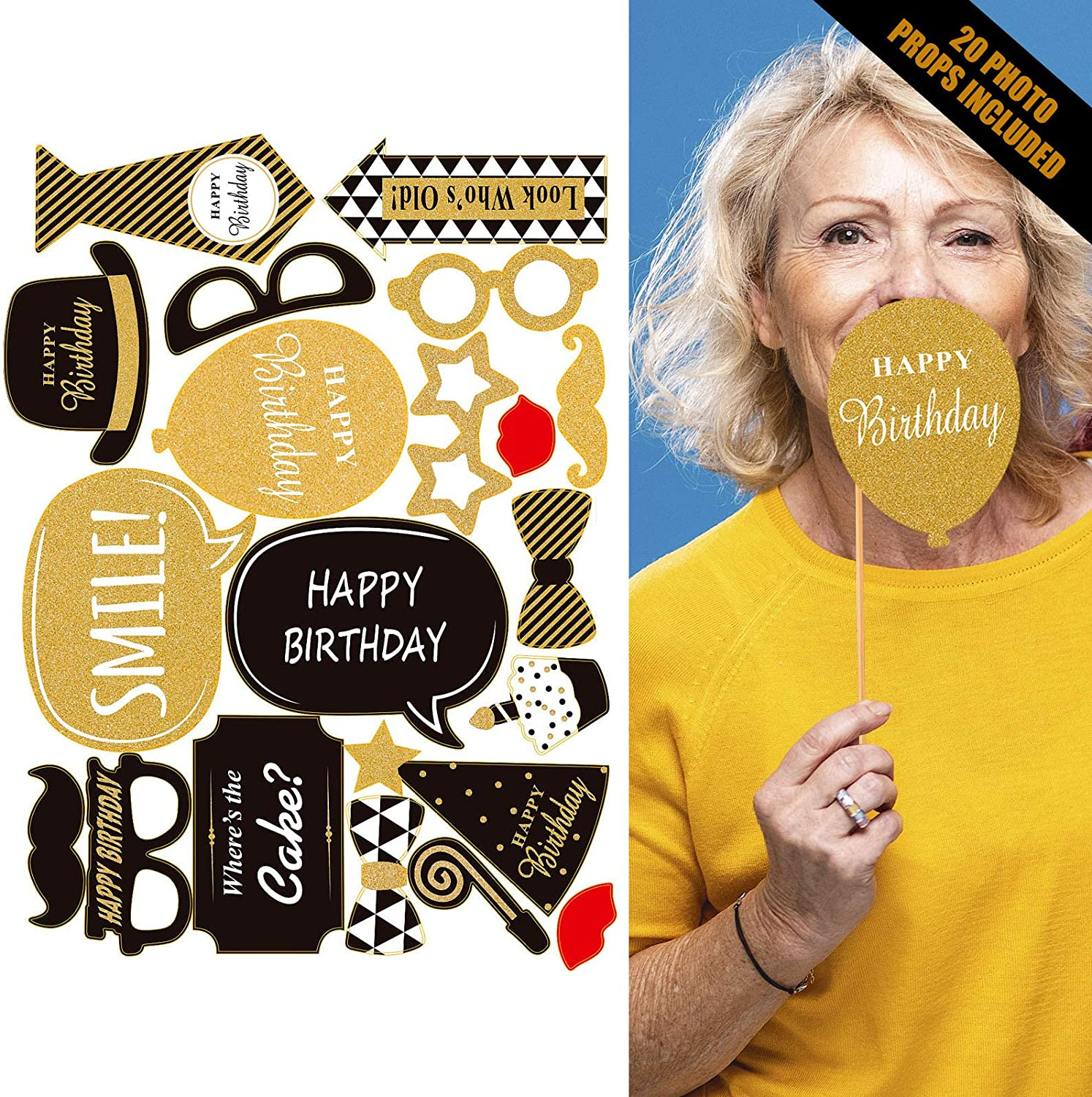 70Th Birthday Decorations - Black & Gold Party Supplies for Him & Her, Including Balloons, Curtain, Tablecloth, Photo Props, Foil Balloons, Sash image number 4