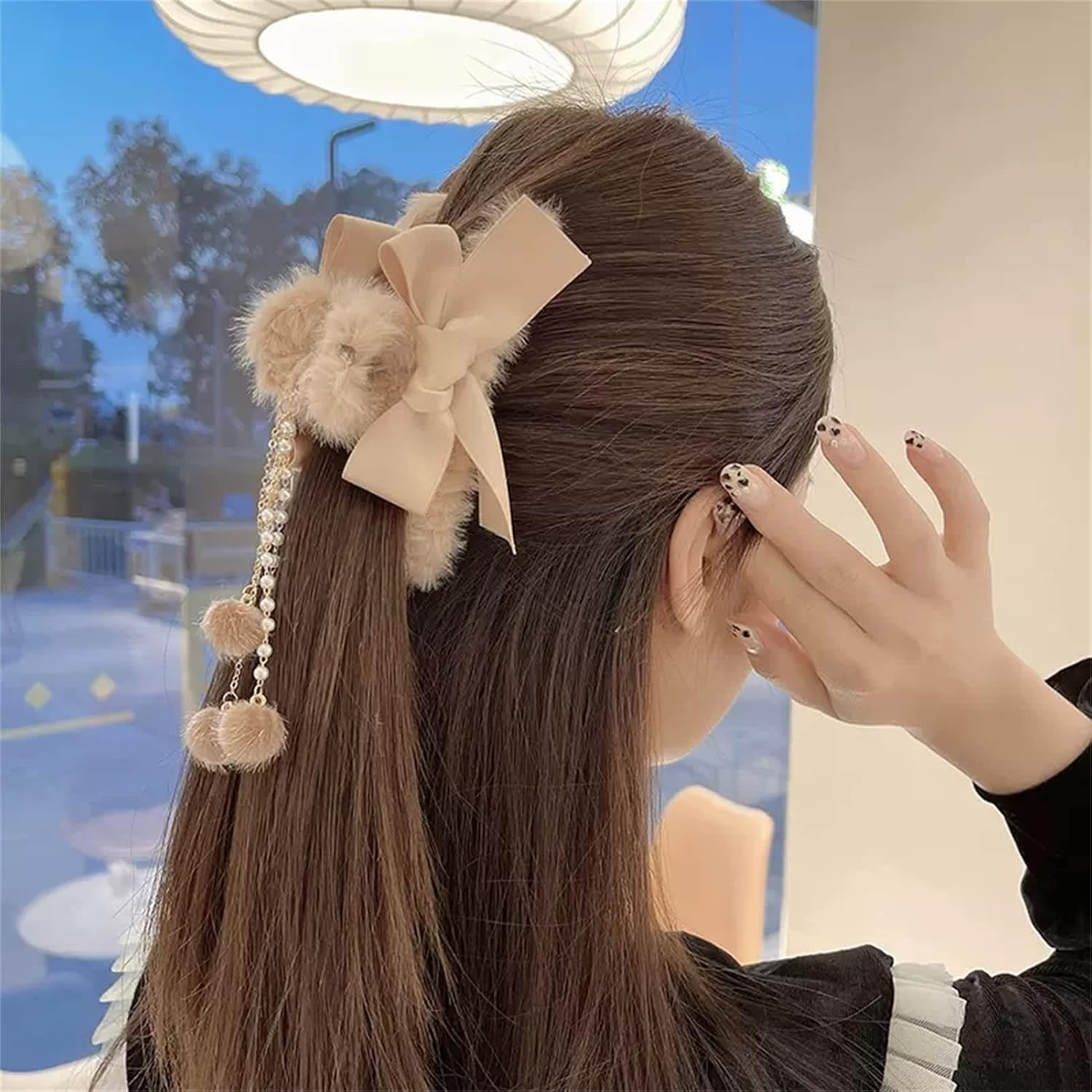 Woman Hair Clips for Winter Use, Girls Women Hair Accessories, Plush Hair Claw Clips,Bowknot image number 4