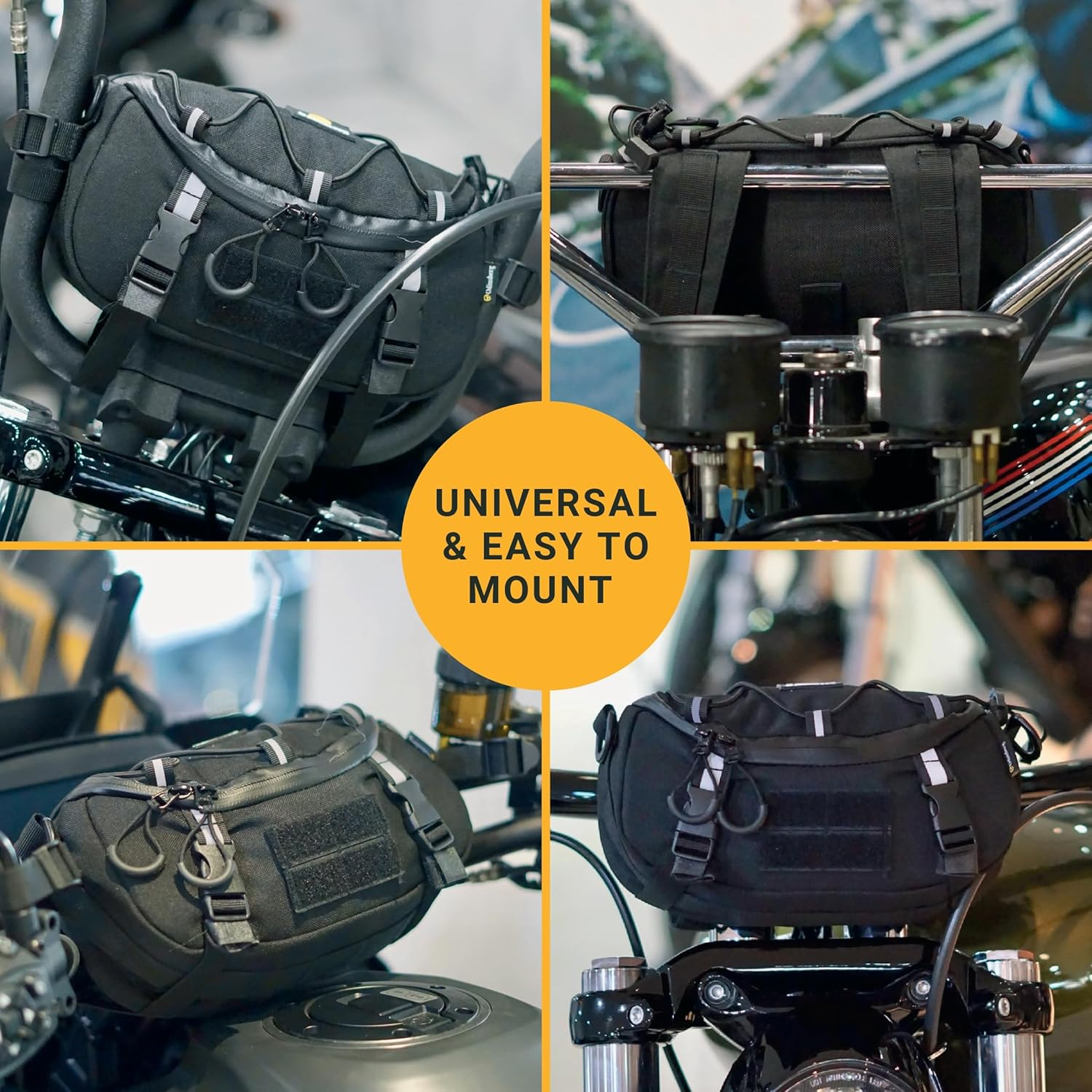 Odinsberg Multifunctional Motorcycle Handlebar Bag Tool Fork Front Tail Frame Side Small Storage Compartment Pouch for Motorbike Bicycle Snowmobile Quad ATV Moto,Black,(Valhalla-Bar-Bag-Bk-M V1) image number 6