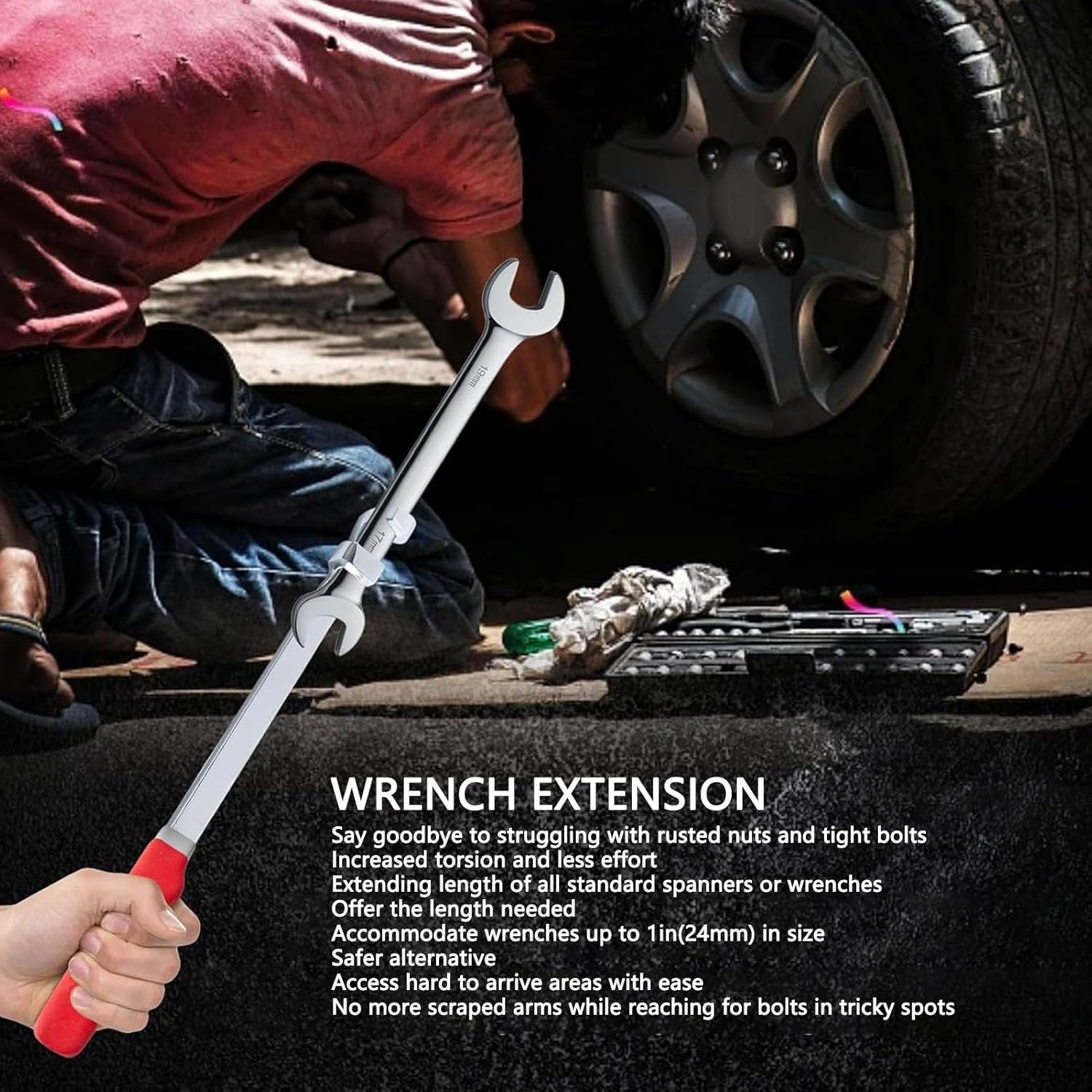 Wrench Extender Tool Bar, 15Inch Torques Adaptor Wrench Extension for Maximum Leverage, Amplified Tool Spanner for Garage Mechanics, Diyers image number 2