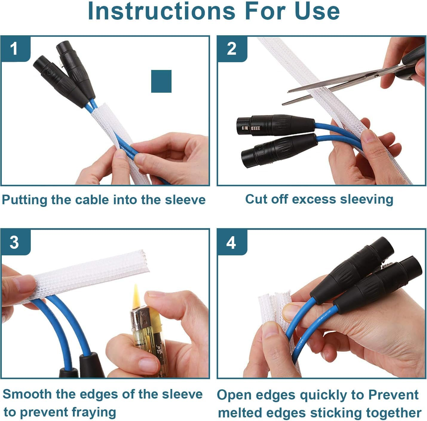 6.6Ft - 1/2 Inch Braided Cable Sleeve, Cord Wrap Cord Protector Tubing for Pets, PC Cable Wrap Wire Loom, Cable Management Sleeve for Tv/Computer/Home Theater/Engine Bay (6.6Ft-1/2In-White) image number 5