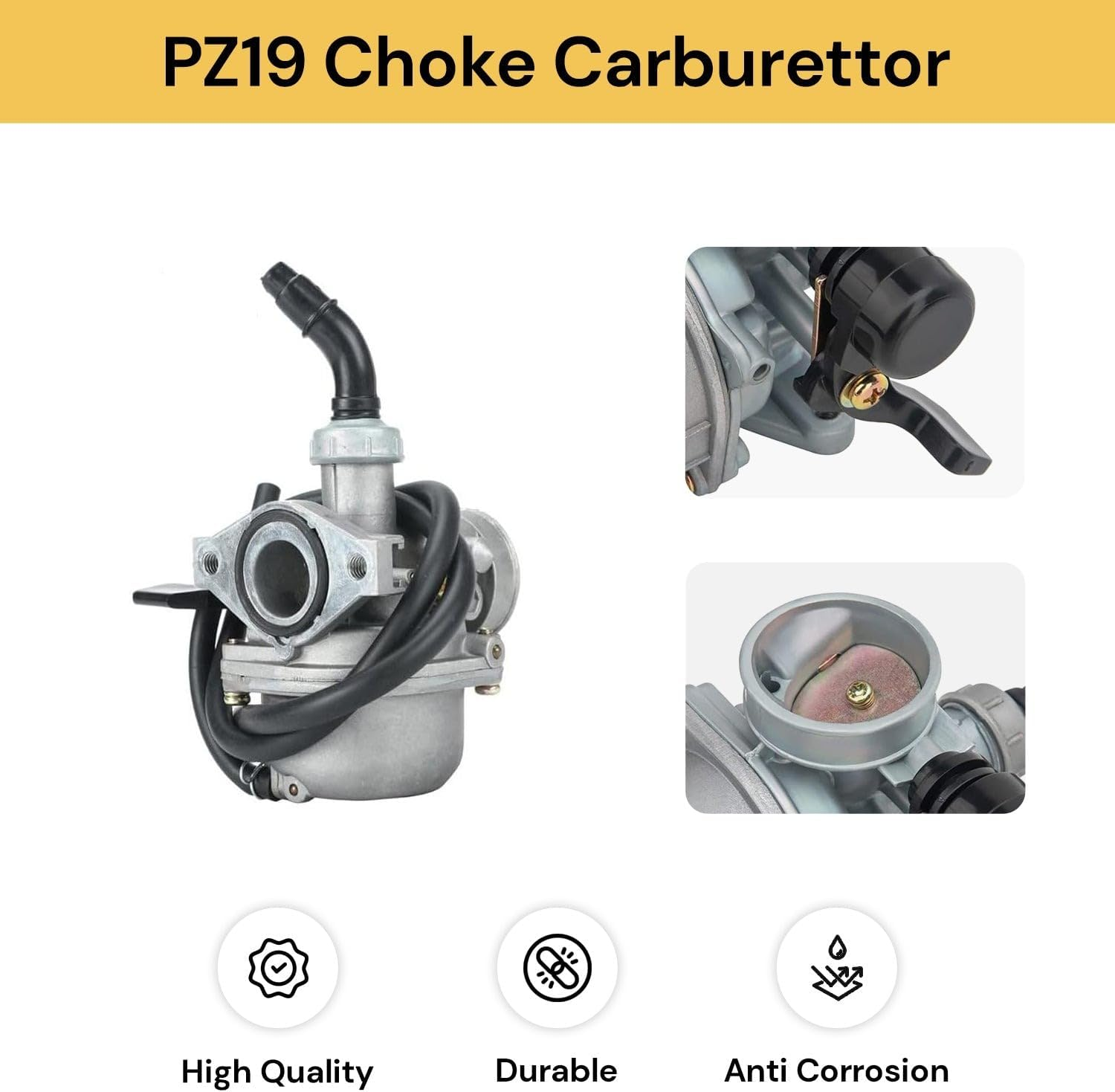 EZONEDEAL PZ19 Choke Carburetor for 50Cc 70Cc 80Cc 90Cc 110Cc 125Cc ATV Dirt Pit Bike Fits with Bike Taotao Honda CRF by Chinese Quad Parts 4 Stroke ATV Go Kart Pit Dirt Bike image number 2