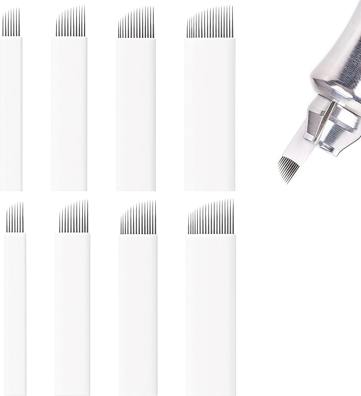 Microblading Sloped Needles,8 Pieces Eyebrow Microblade Needles for Makeup,Microblading Blades,Permanent Makekup Nano Needles 7,12,14,18 Pin,For Hair Stroke Brow Tgobeatuy(White)