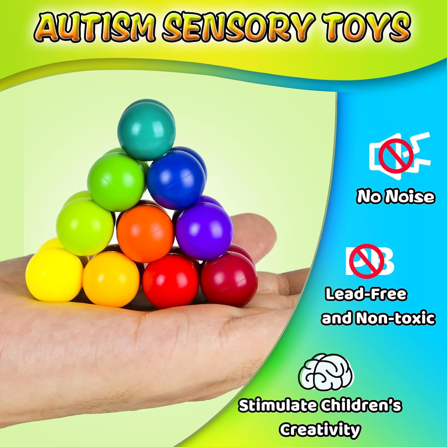 Autism Sensory Fidget Toys for Kids Toddler Adluts (Large), Autistic Travel Toys Rainbow Ball ADHD Quiet Cool Stress Toy Stocking Stuffer Gift for Boy Girl 3+ Year Old, Non-Magnetic image number 5