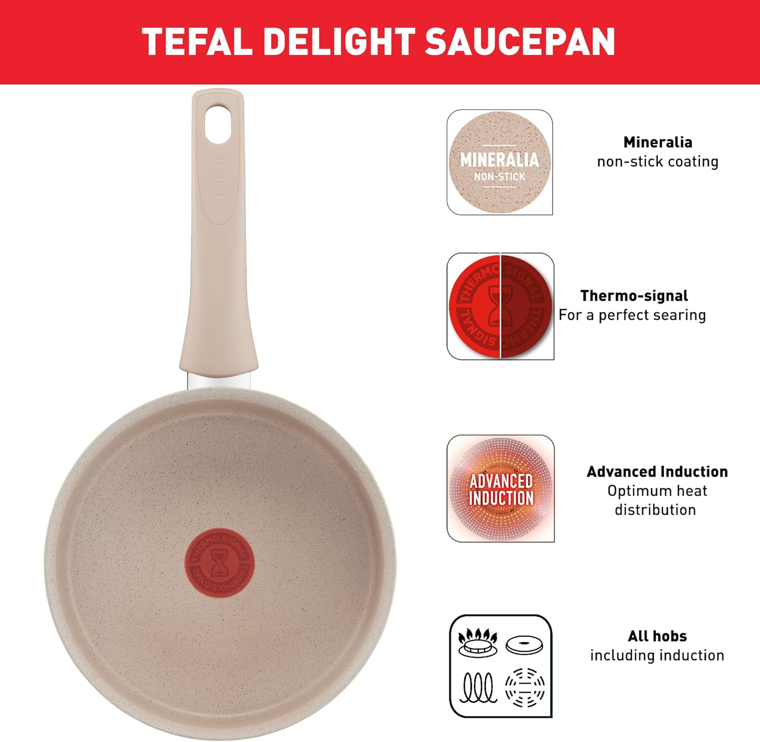 Tefal Delight G2932802 Saucepan, 16 Cm, 1.5 Litres, 100% Recycled Aluminium Body, Non-Stick Coating, Heat Indicator image number 4