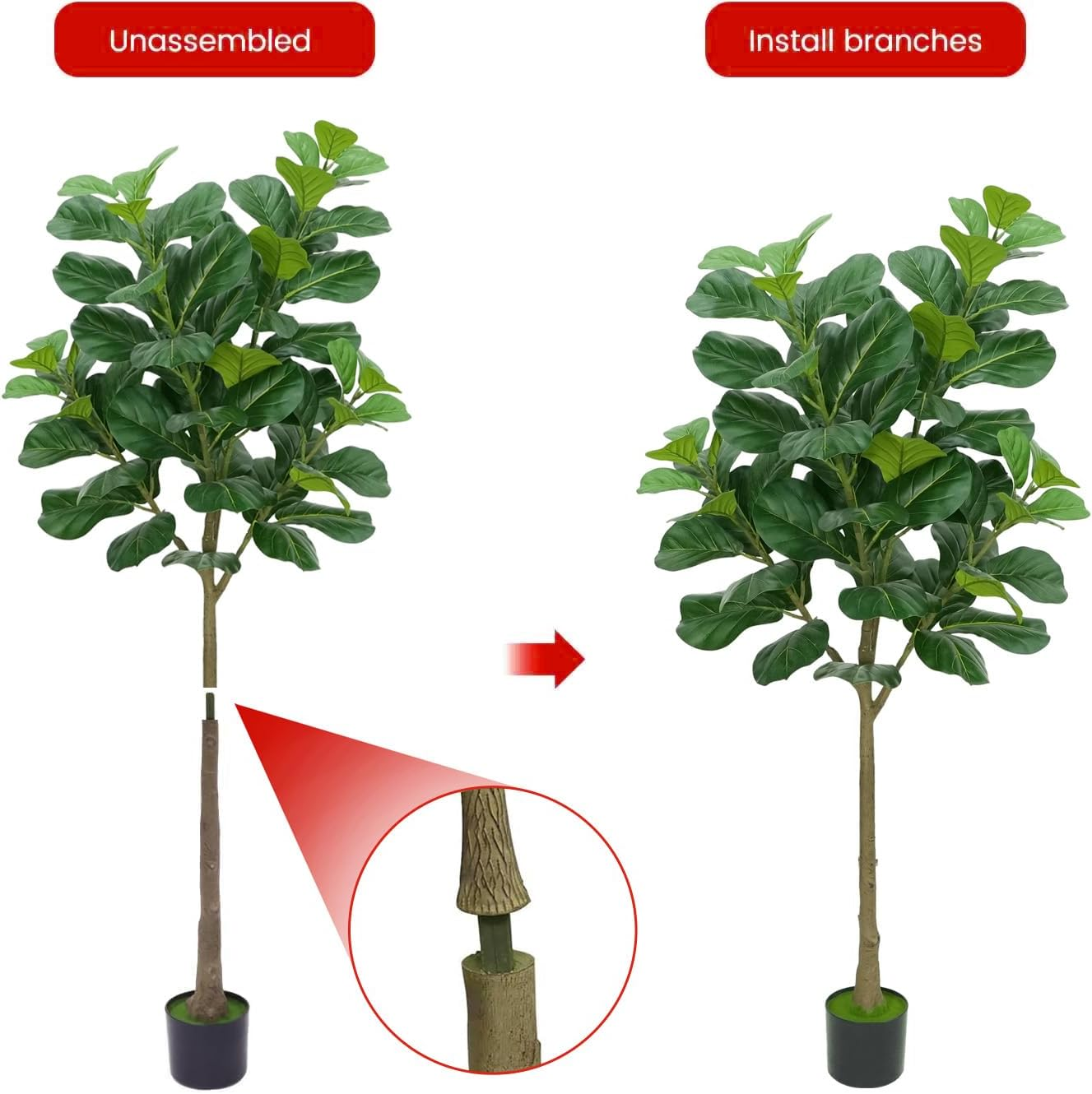6Ft/180Cm Artificial Fiddle Leaf Fig Tree, Tall Fake Plants for Indoor Outdoor Decor, Fake Fig Leaf Tree with Pot for Home Office Living Room Decor image number 1