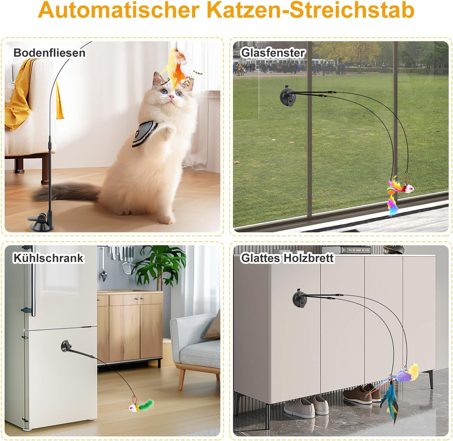 ENUTROF Interactive Cat Toy, Self-Employment Feather, Pack of 12, Cat Toy, Cat Feather, Toy with Suction Cup, Bird Cat Wand for Small Large Cats image number 1