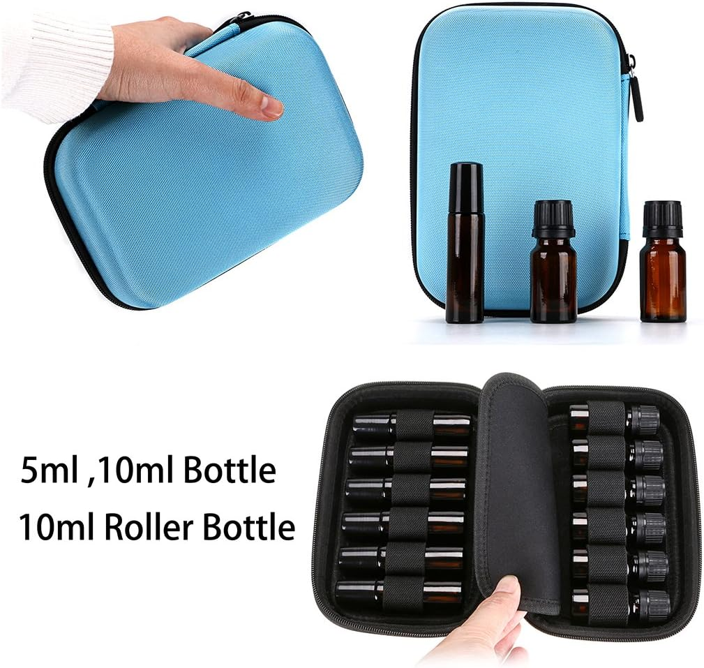 Hipiwe Hard Shell Essential Oil Carrying Case Holds 12 Bottles (Can Hold 5Ml, 10Ml, &10Ml Rollers) Travel Size Essential Oils Bag Organizer, Blue image number 5
