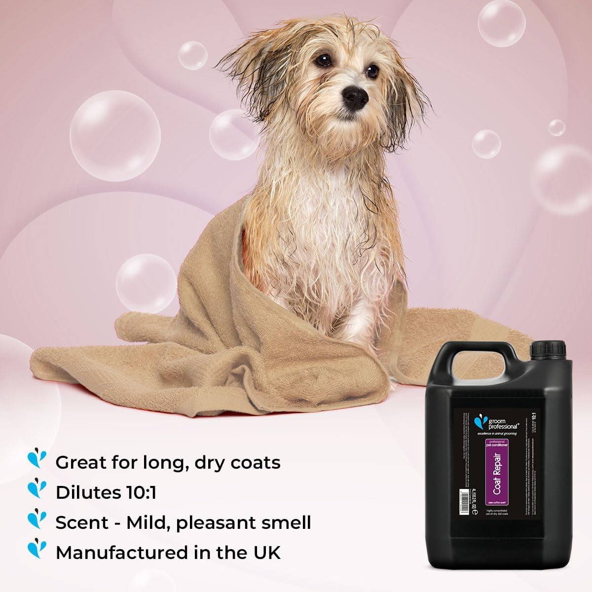 Groom Professional Coat Repair Dog Conditioner (4L) - Salon Size 10:1, Intensive Care for Dry & Damaged Coins, Makes Soft & Shiny, Produced in UK image number 2