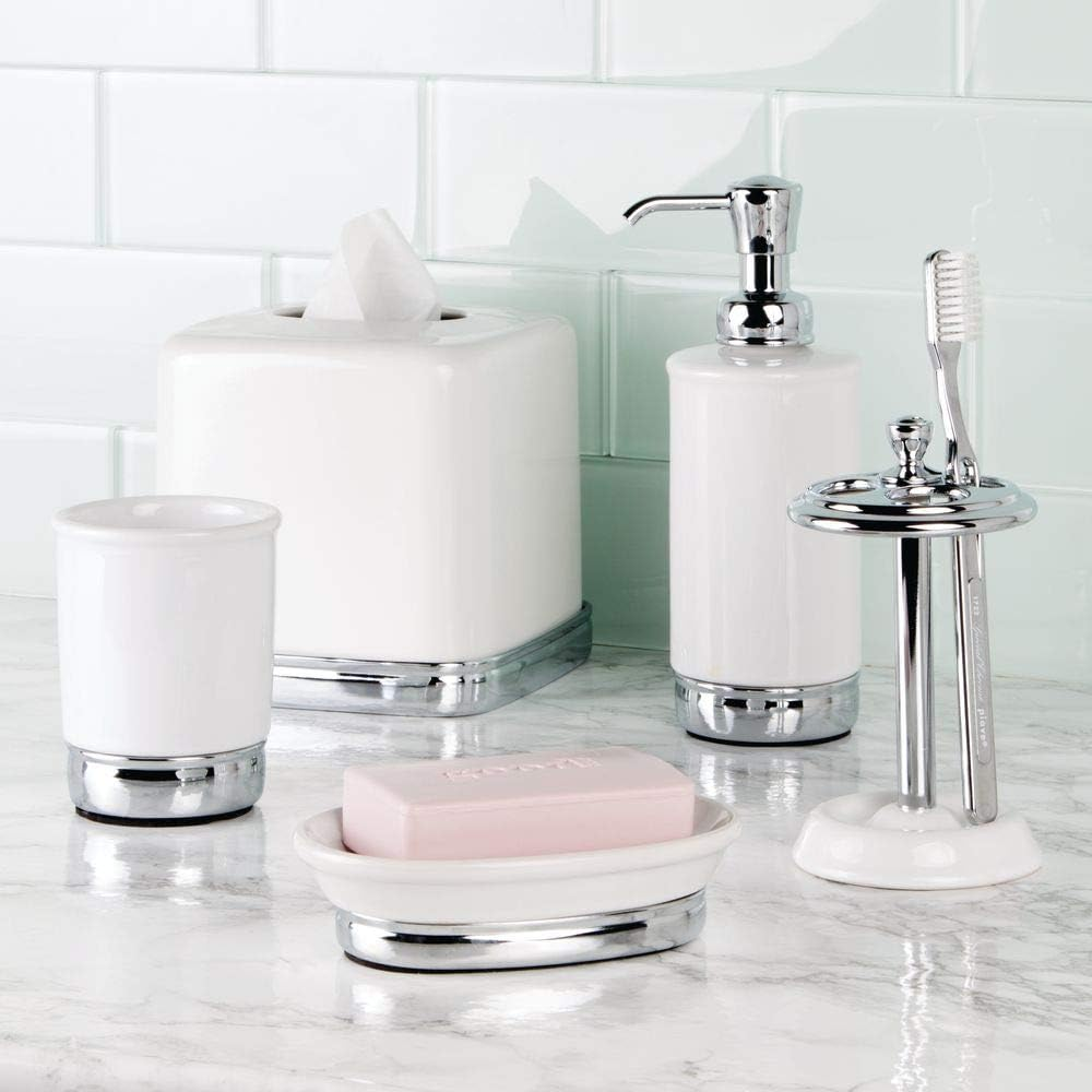 Interdesign York Bath Collection, Facial Tissue Box Cover/Holder for Bathroom Vanity Countertops - White - Matte Gray And Brushed Nickel image number 2