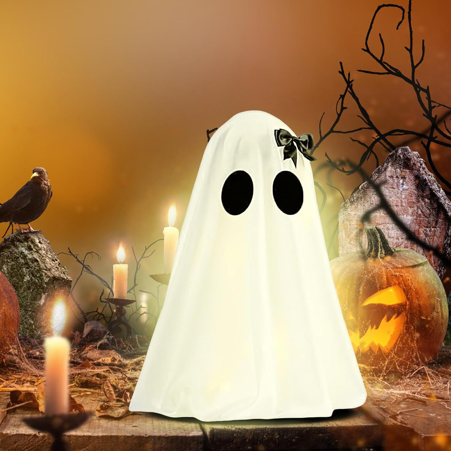 Ghost Light - Tabletop Light up Ghost,Battery Operated LED Lamp Scary for Mantel Tabletop Halloween Party Home Decoration image number 4