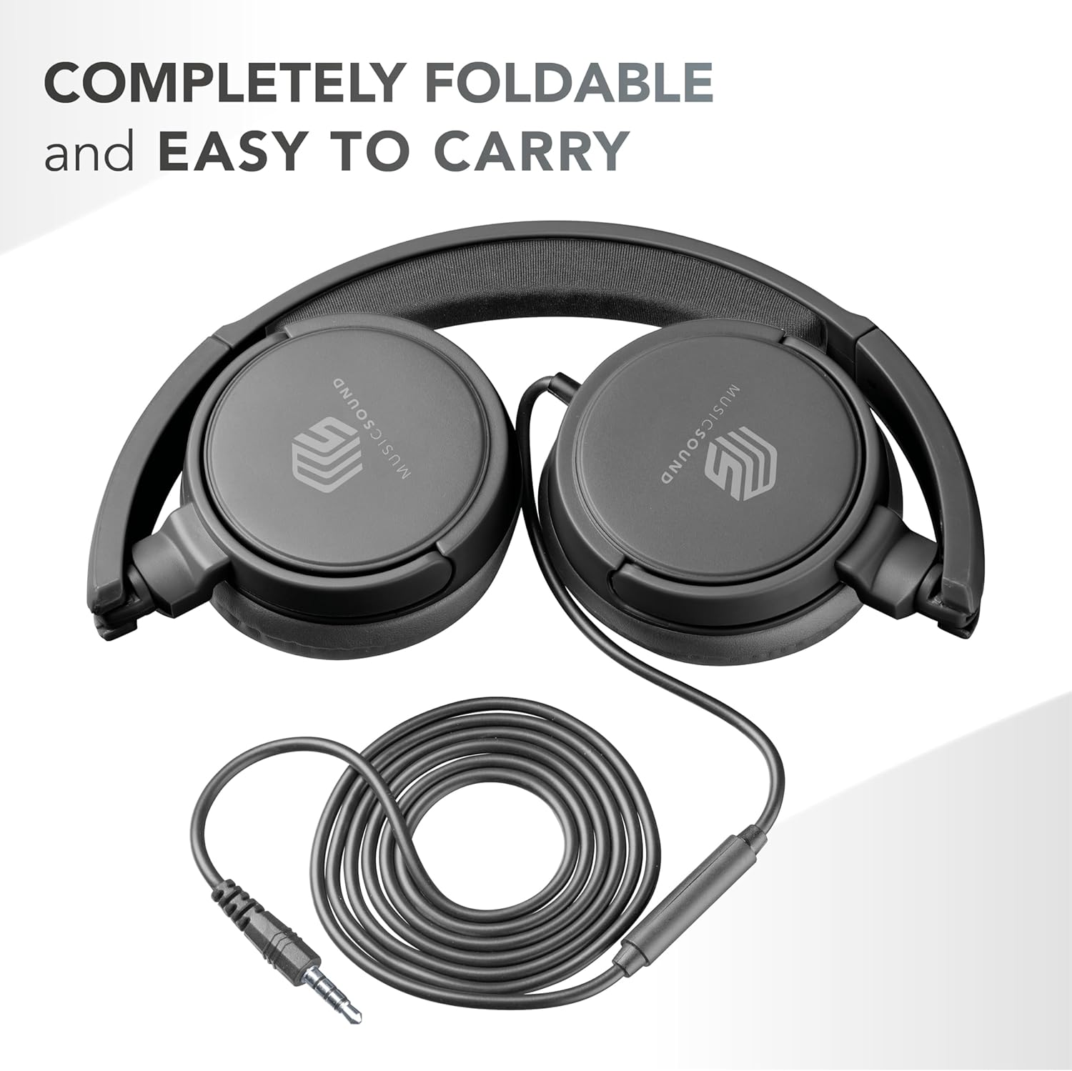Music Sound over Ear Headphones | on Ear Headphones Foldable Headband with 1.2 M Anti-Tangle Cable and Built-In Microphone - 3.5 Mm Jack Connector - Black image number 2