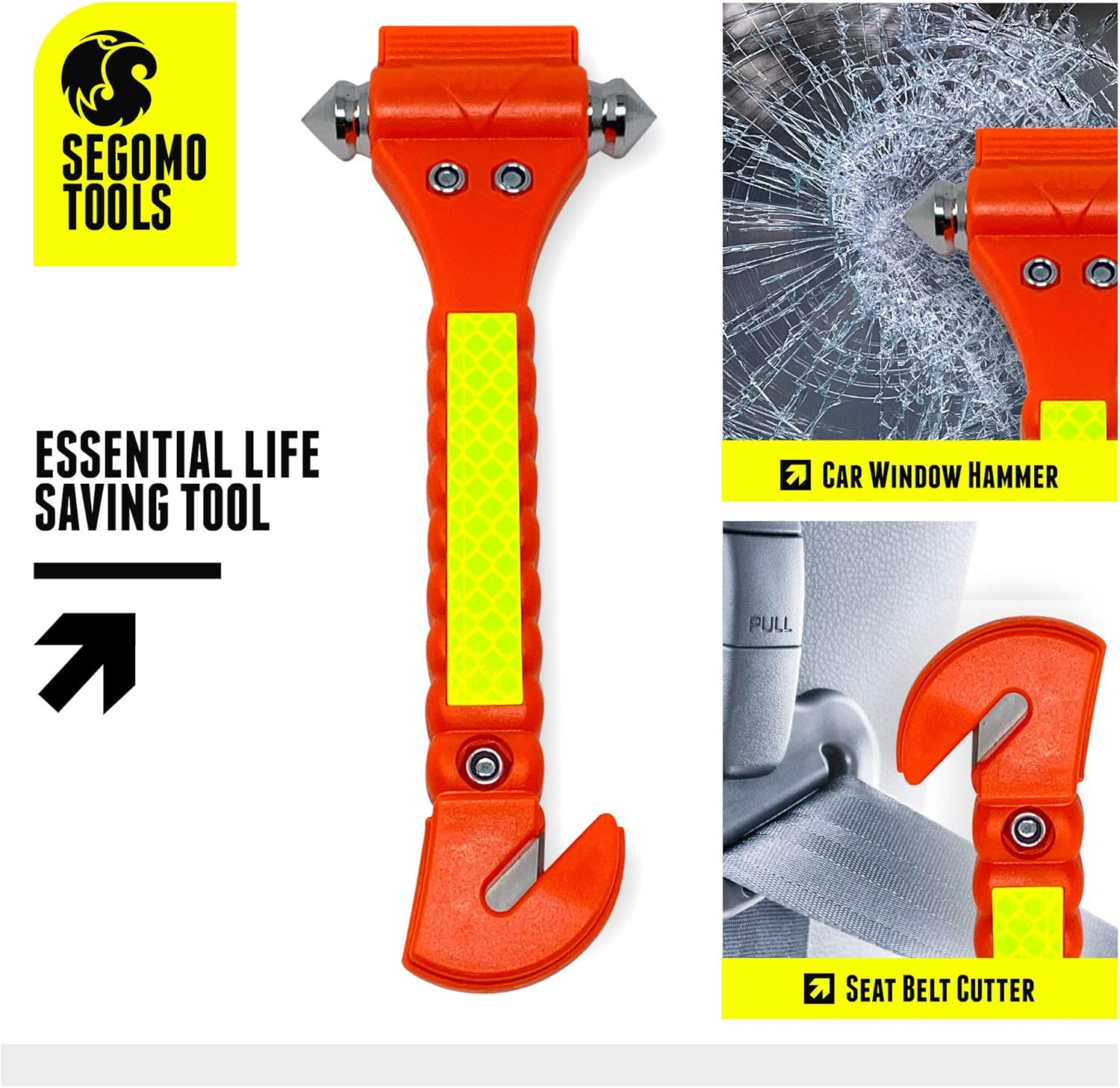 Segomo Tools 4 X Emergency Escape Safety Hammers with Car Window Breaker & Seat Belt Cutter | Car Safety Tool | Seat Belt Cutter and Glass Breaker | Emergency Car Tool - ESH04 image number 4