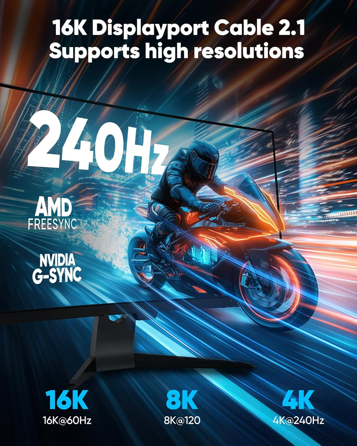 Highwings 80Gbps Displayport Cable 2.1 2M 16K 60Hz 8K 120Hz 4K 240Hz Dp 2.1 Cable 16K Braided Cord Compatible Gaming Monitor 4090 AMD 7900Xtx Black image number 3