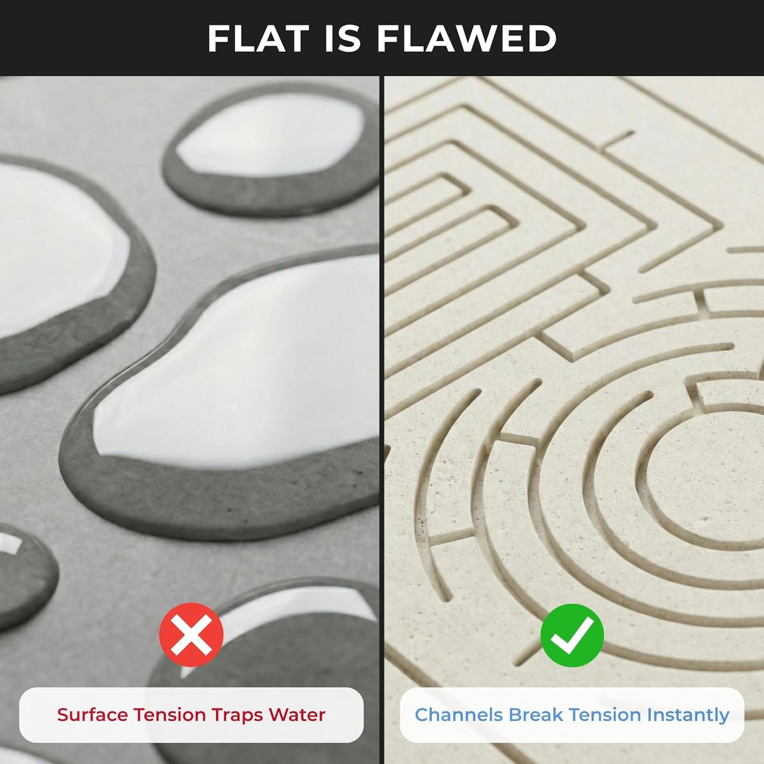 MAZE OASIS Stone Bath Mat Set (2 Pack) [Bath & Kitchen System] &ndash; Diatomaceous Earth Bathroom Mat & Stone Drying Mat for Kitchen Counter &ndash; Non Slip, Engraved Airflow &ndash; Serenity Ash image number 1