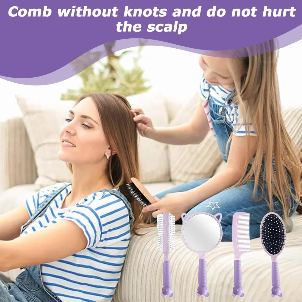 MOTRAIN 3D Air Cushion Massage Comb Set, Anti-Static Wide Teeth Air Cushion Combs for Detangling & Scalp Care,Self-Cleaning Design for Straight, Curly & Long Hair, Includes Handheld Mirror image number 2