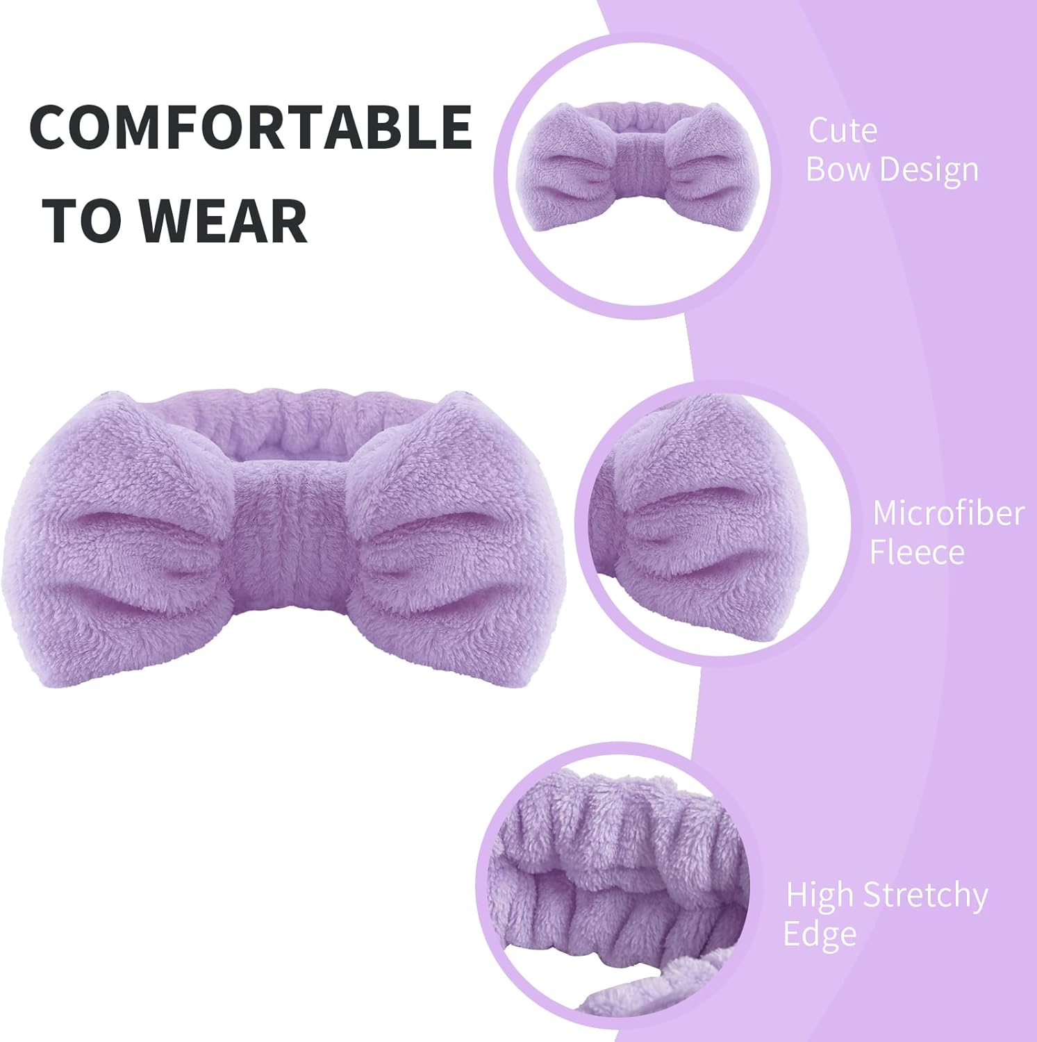 WSYUB Spa Headband, Wristbands, Headband for Washing Face, 2Pcs Wristlets for Sleeves Dry, Make up Headband,Purple image number 2