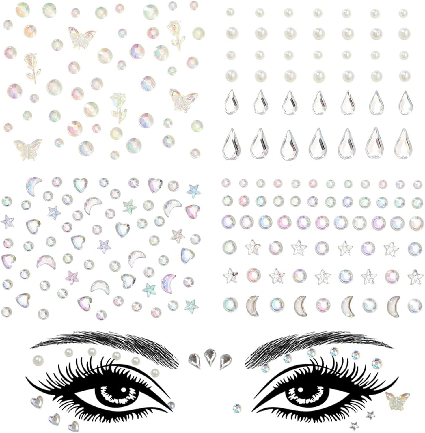516 Pcs Self Adhesive Face Gems and Pearls for Makeup, Festival Jewels, Hair Gems, Rhinestone Stickers for Face, Eye, Makeup, Body image number 5