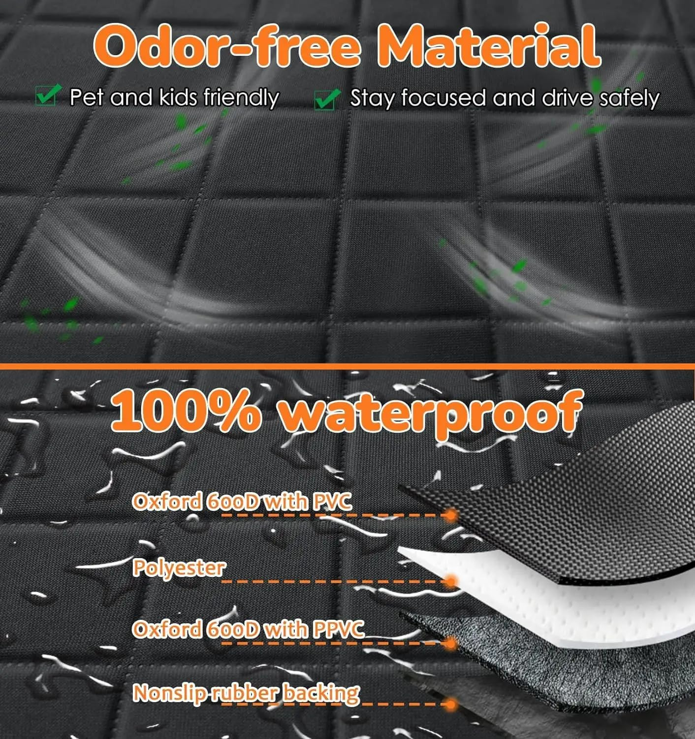 Dog Car Seat Cover, Waterproof Pet Seat Cover for Cars, Hammock for Dogs Backseat, Seat Covers for Cars Trucks Suvs,137 * 147 Cm (Grey+Orange) image number 3