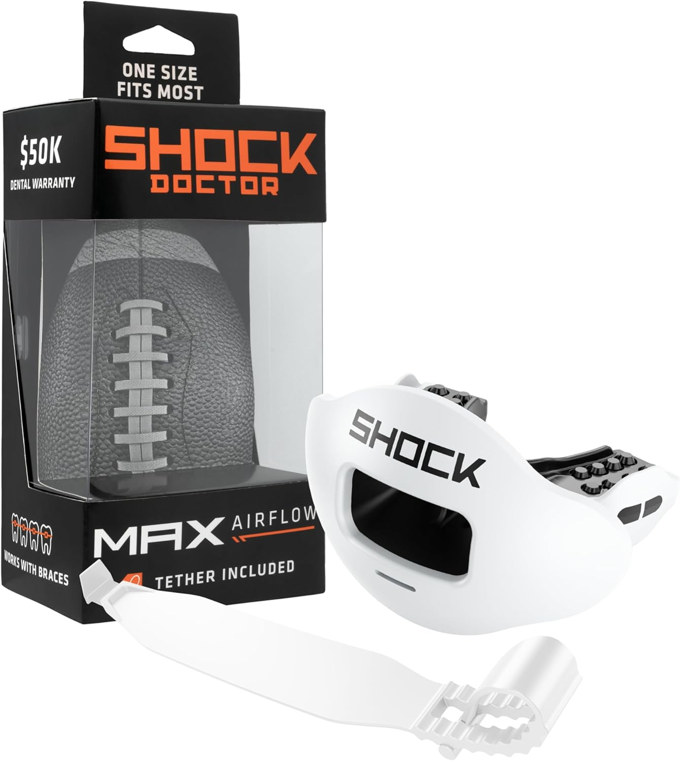 Shock Doctor Max Airflow 2.0 Lip Guard/Mouth Guard. Football Mouthguard 3500. for Youth and Adults OSFA. Breathable Wide Opening Mouthpiece. Helmet Strap Included - Benjamin Color image number 3