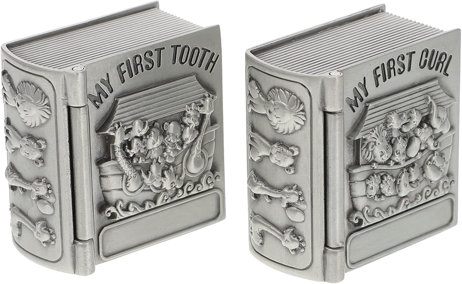 Abaodam 2 Pcs Baby Teeth Keepsake Boxes Metal First Tooth Storage Containers for Newborns Vintage Style Curl Organizer Photo Frame Silver Color image number 3