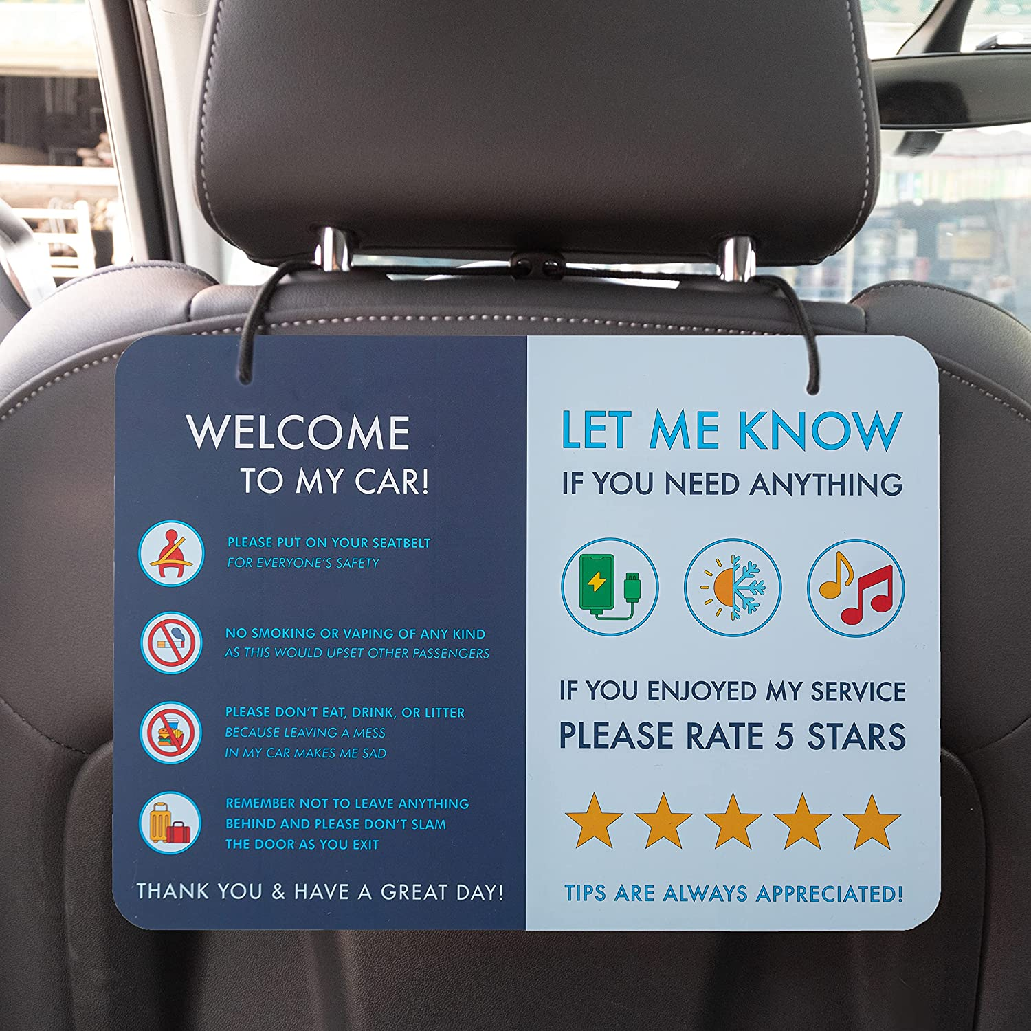 NIVRANA Rideshare Car Sign 2-Pack &mdash; Better Customer Relations, Higher Ratings and More Tips with a Large Universal Sign, Accessory for Uber Drivers, for Lyft Drivers, Rideshare Drivers