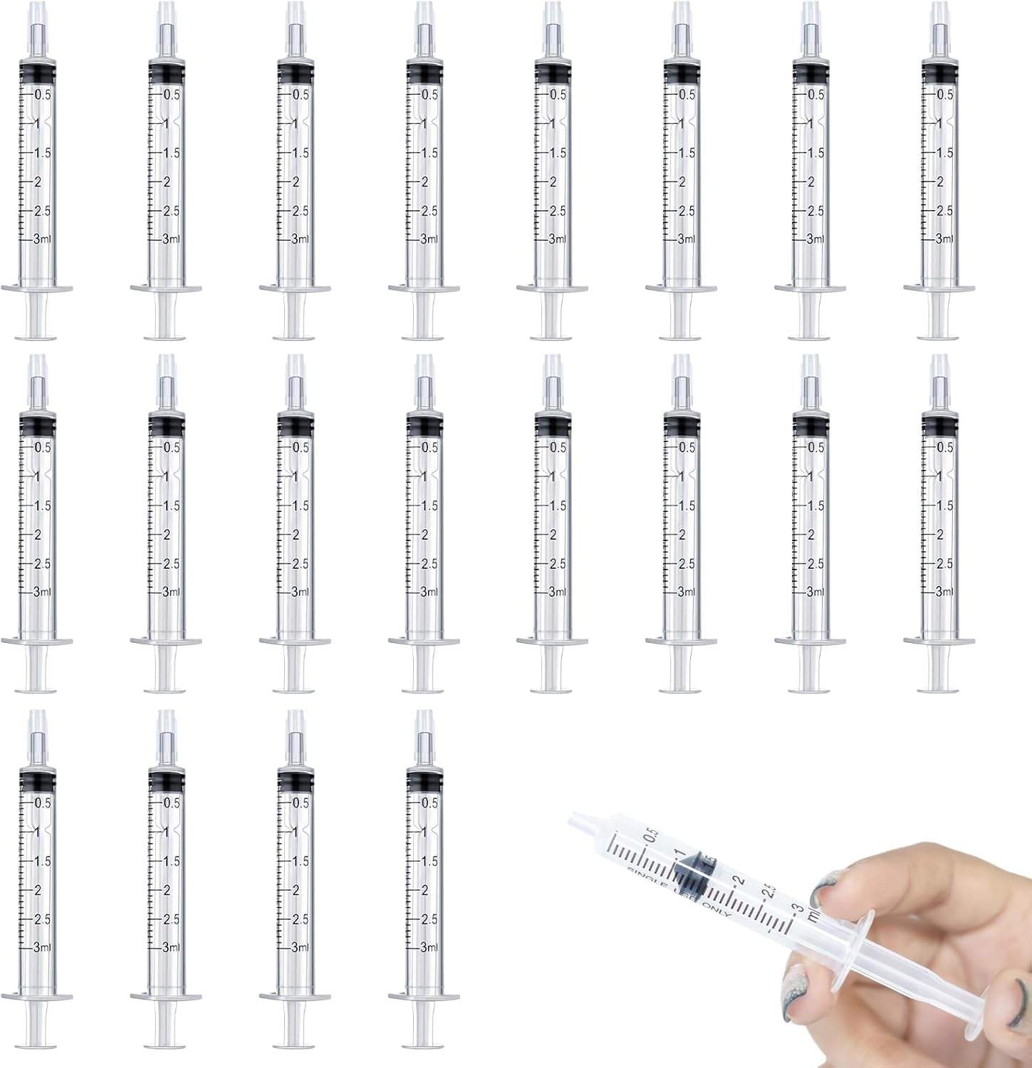 Ruinous 20Pcs 3Ml Plastic Non-Sterile Syringes with Caps, Precision Measurement, Accurate Dosing, Industrial Use Only