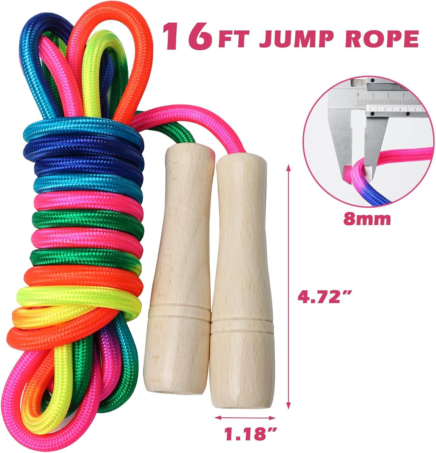 Double Dutch Long Jump Rope for Kids,16Ft Skipping Rope for Kids Adults, Rainbow Jumping Rope for Multiplayer with Wooden Handle for Outdoor Fun, School Sport, Party Game image number 1