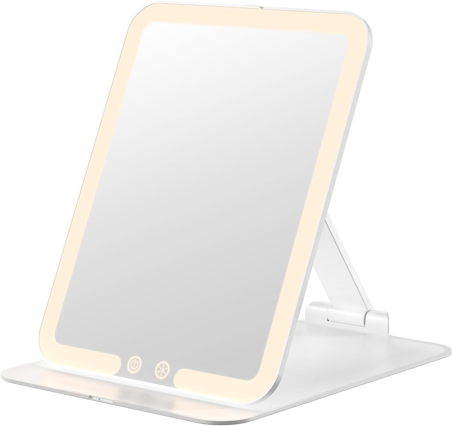 Auxmir Foldable Makeup Mirror with 3 Dimmable Color Lights, USB Rechargeable Lighted Vanity Mirror with Touch Screen, Compact & Portable Ultrathin Desk Beauty Mirror for Travel Daily Business image number 1