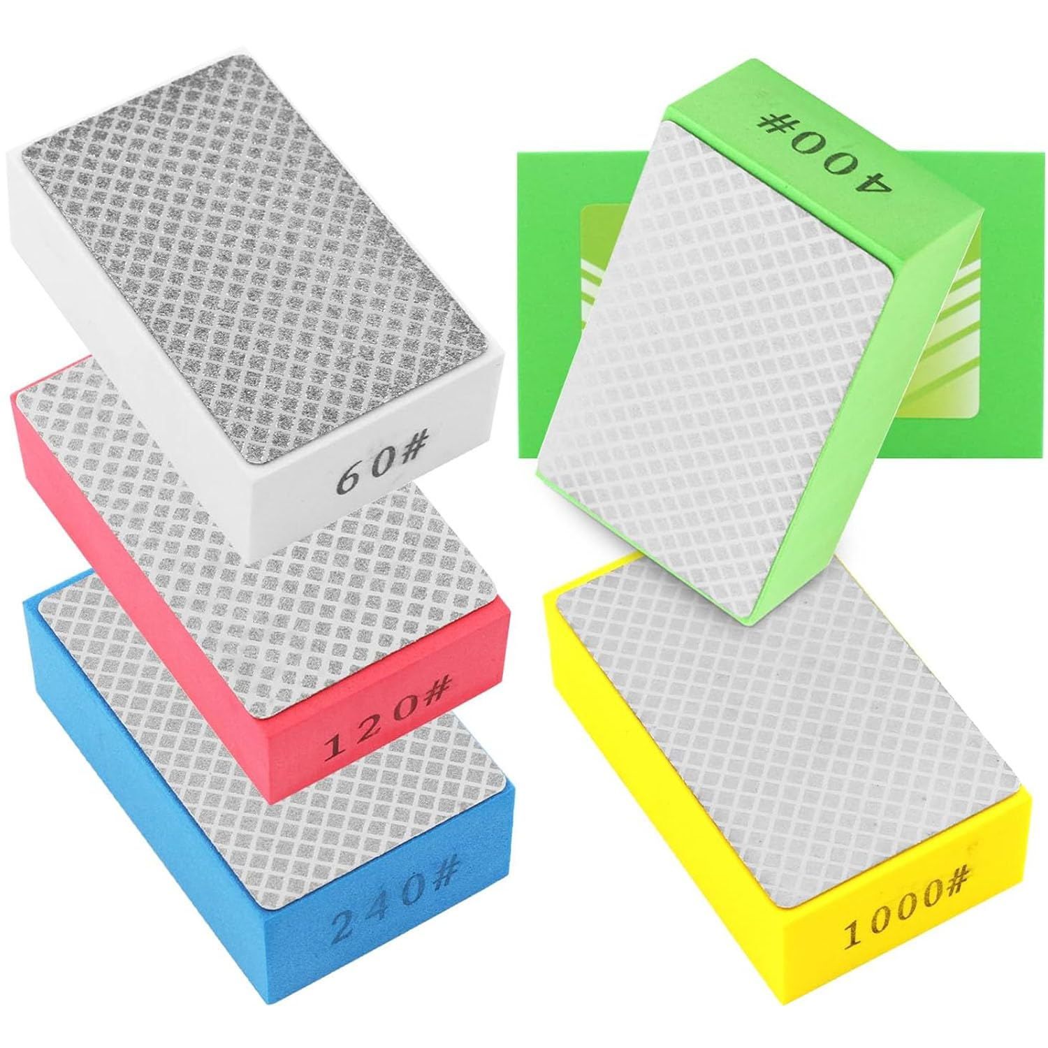 Diamond Hand Polishing Pads, 5 Pcs, 60#,120#,240#,400#,1000#, Wet & Dry Use, Compatible with Glass, Wood, Stone, Tile, Granite, Ceramics image number 3
