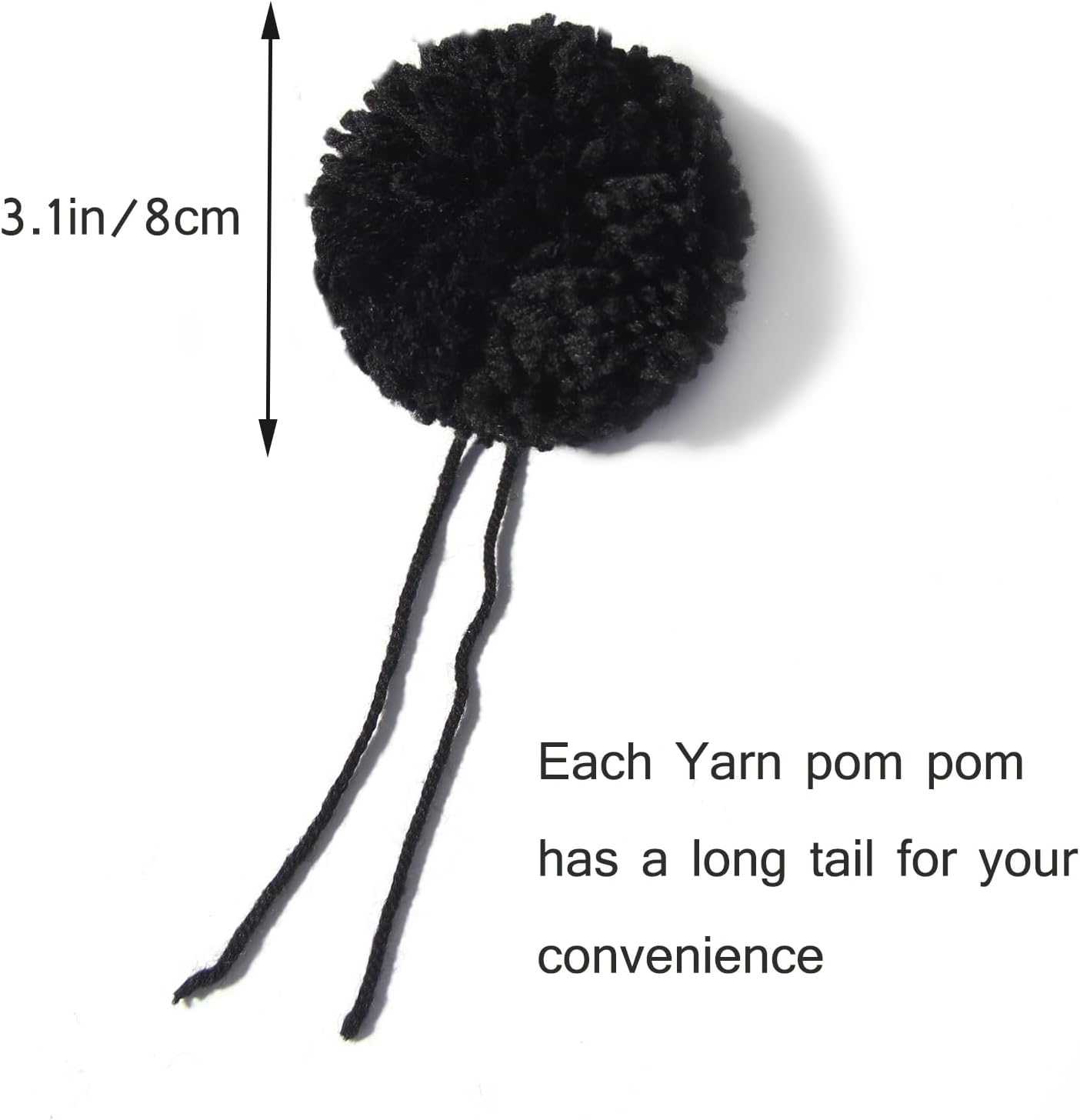 Pack of 12 Yarn Pom Poms for Hats 8CM-3INCH Party Supplies Handmade Art and Craft Decorative Accessories (Black) image number 6