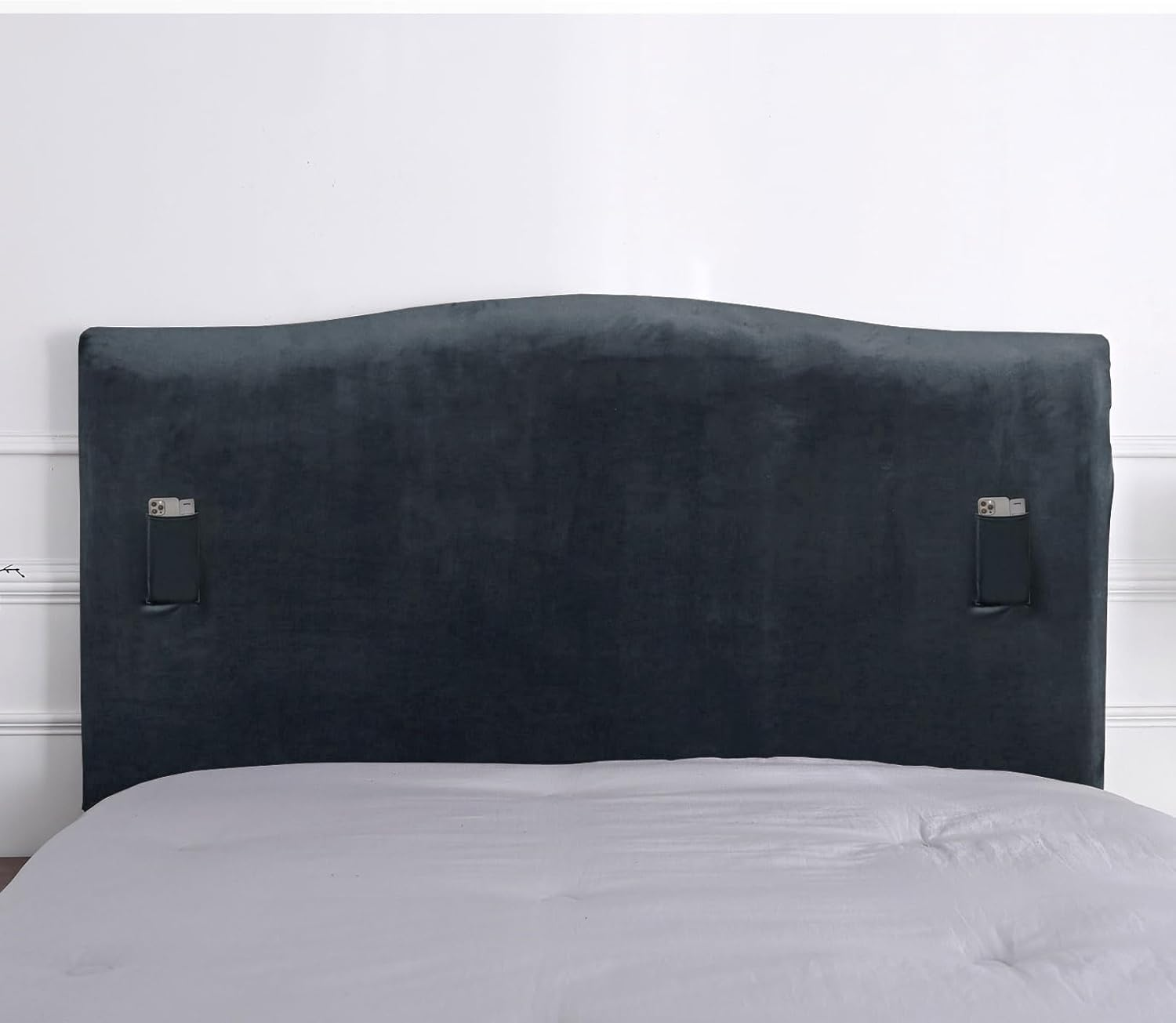 WOMACO Velvet Bed Headboard Slipcover Protector Stretch Solid Color Dustproof Cover for Bedroom Decor, Plush Black, Full (47"-55")
